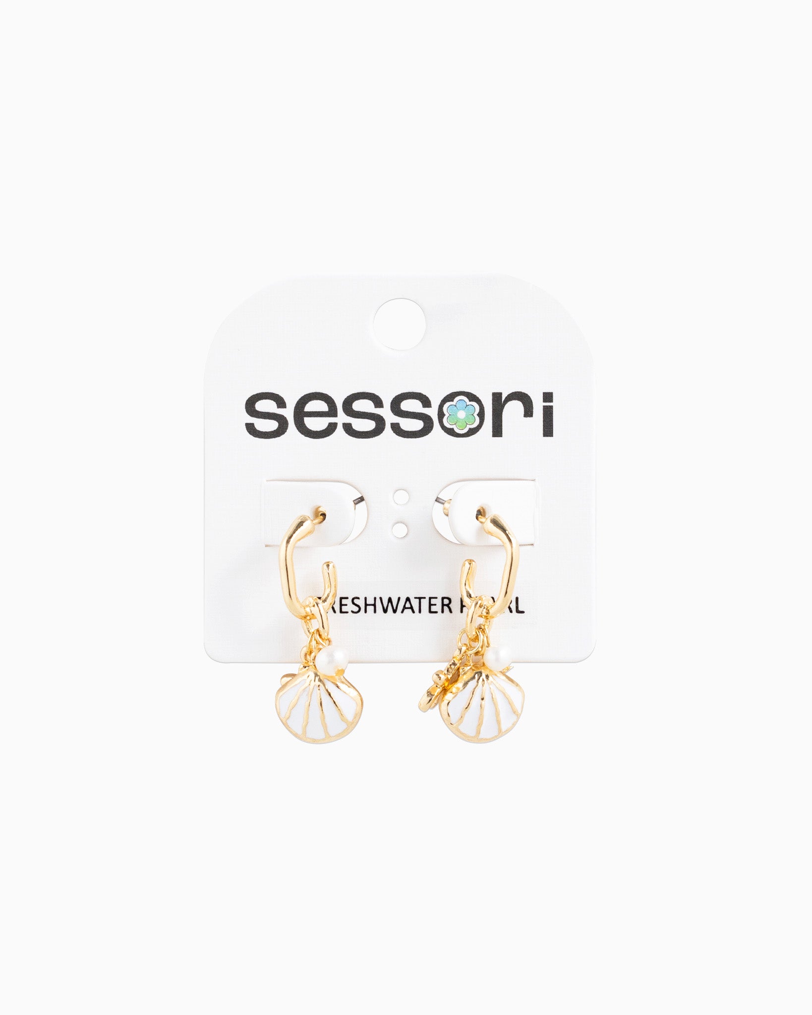 White Sea Shell Maritime Charm Hoop Earrings