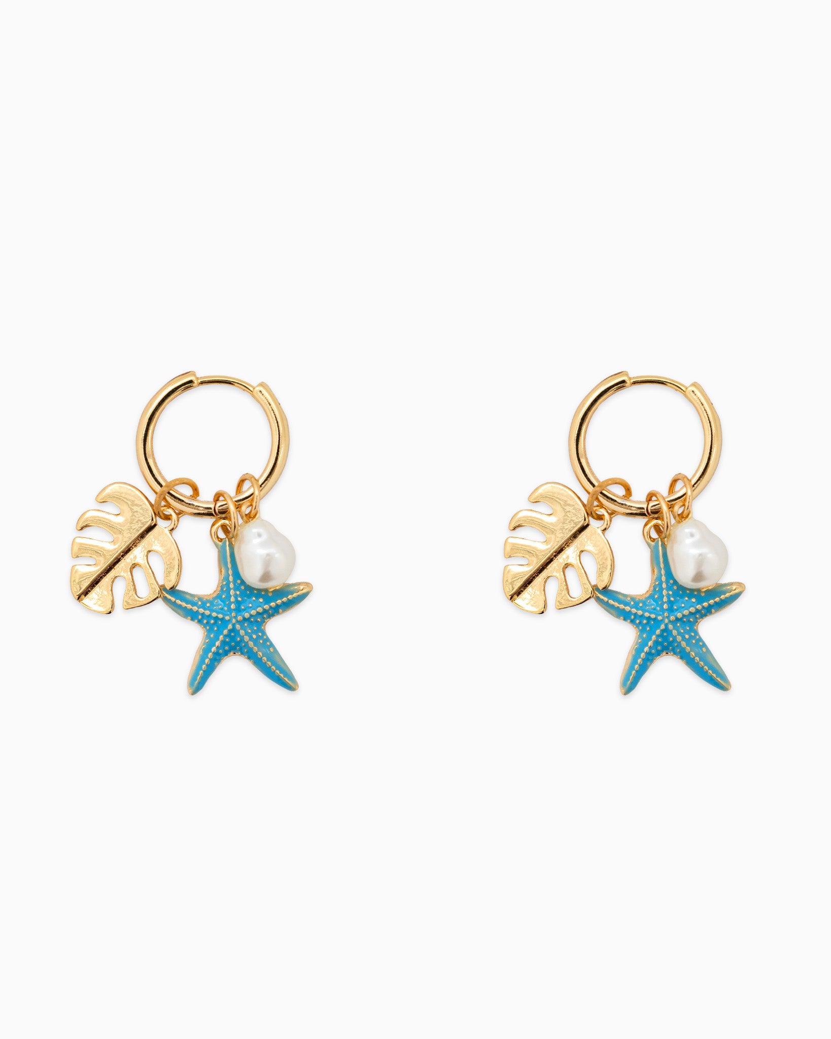 Blue Starfish Sea Life Charm Hoop Earrings