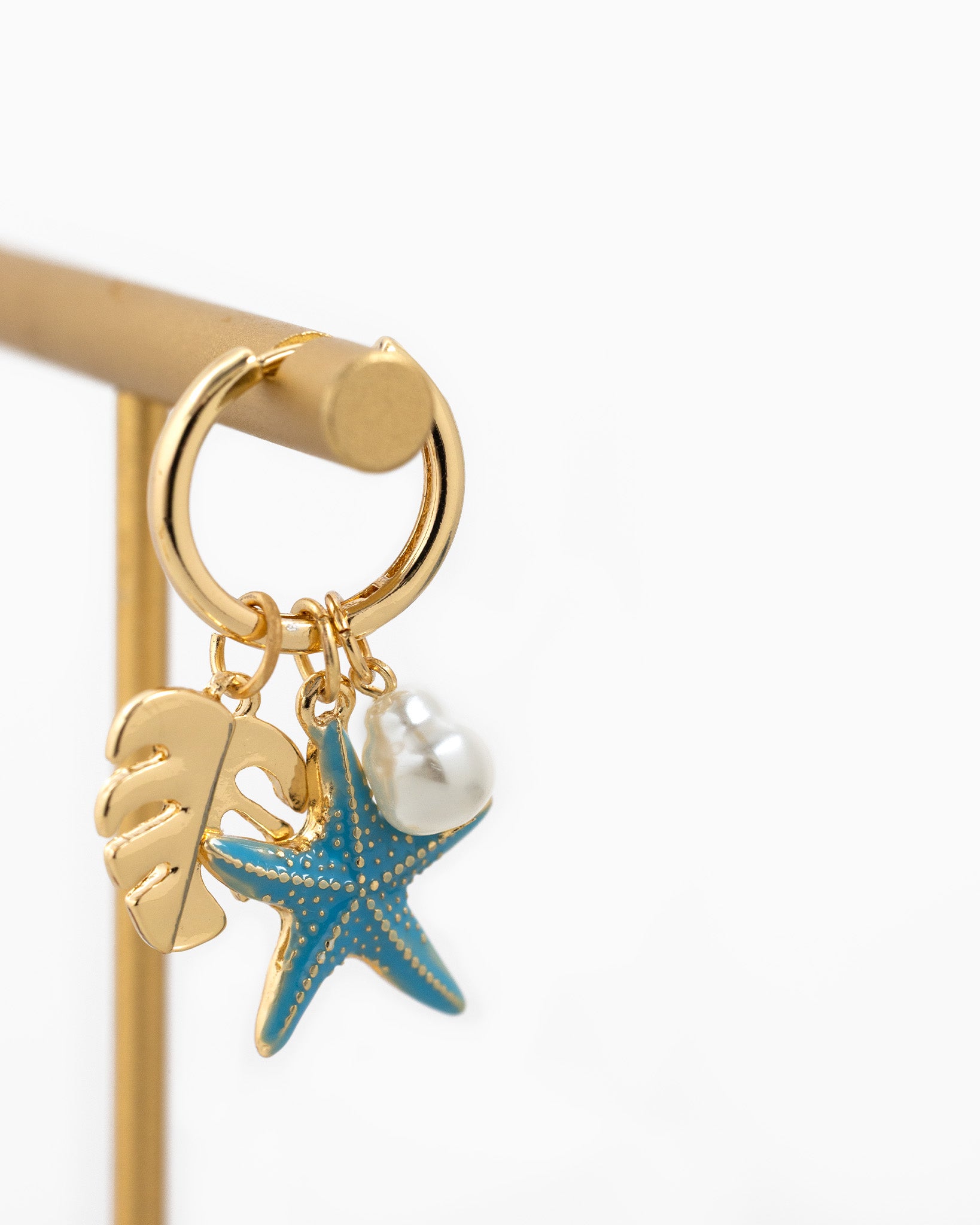 Blue Starfish Sea Life Charm Hoop Earrings