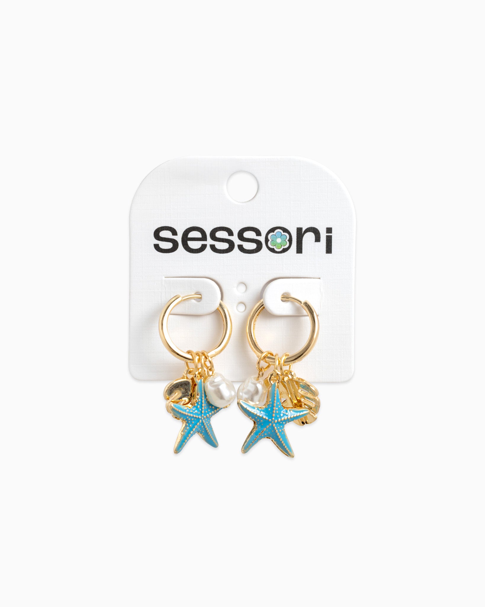 Blue Starfish Sea Life Charm Hoop Earrings