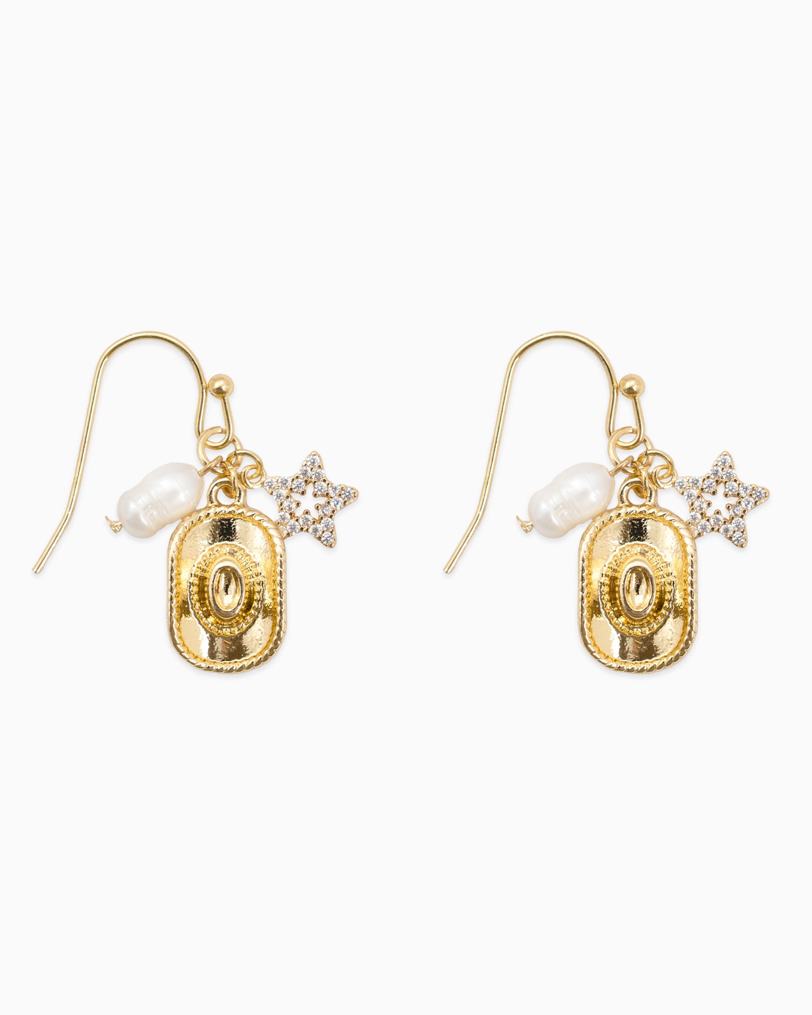 Western Cowboy Hat Star Pearl Charm Earrings