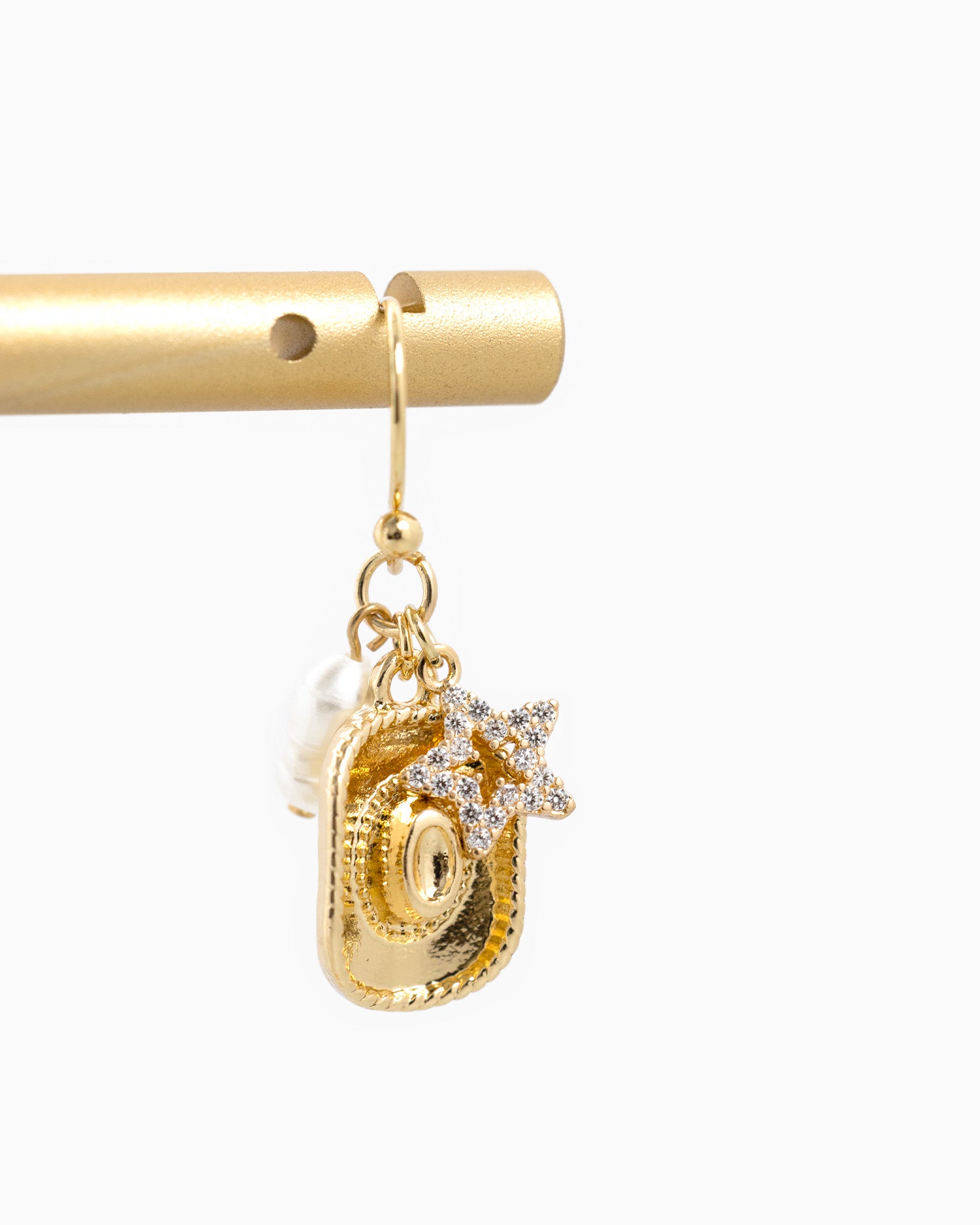 Western Cowboy Hat Star Pearl Charm Earrings