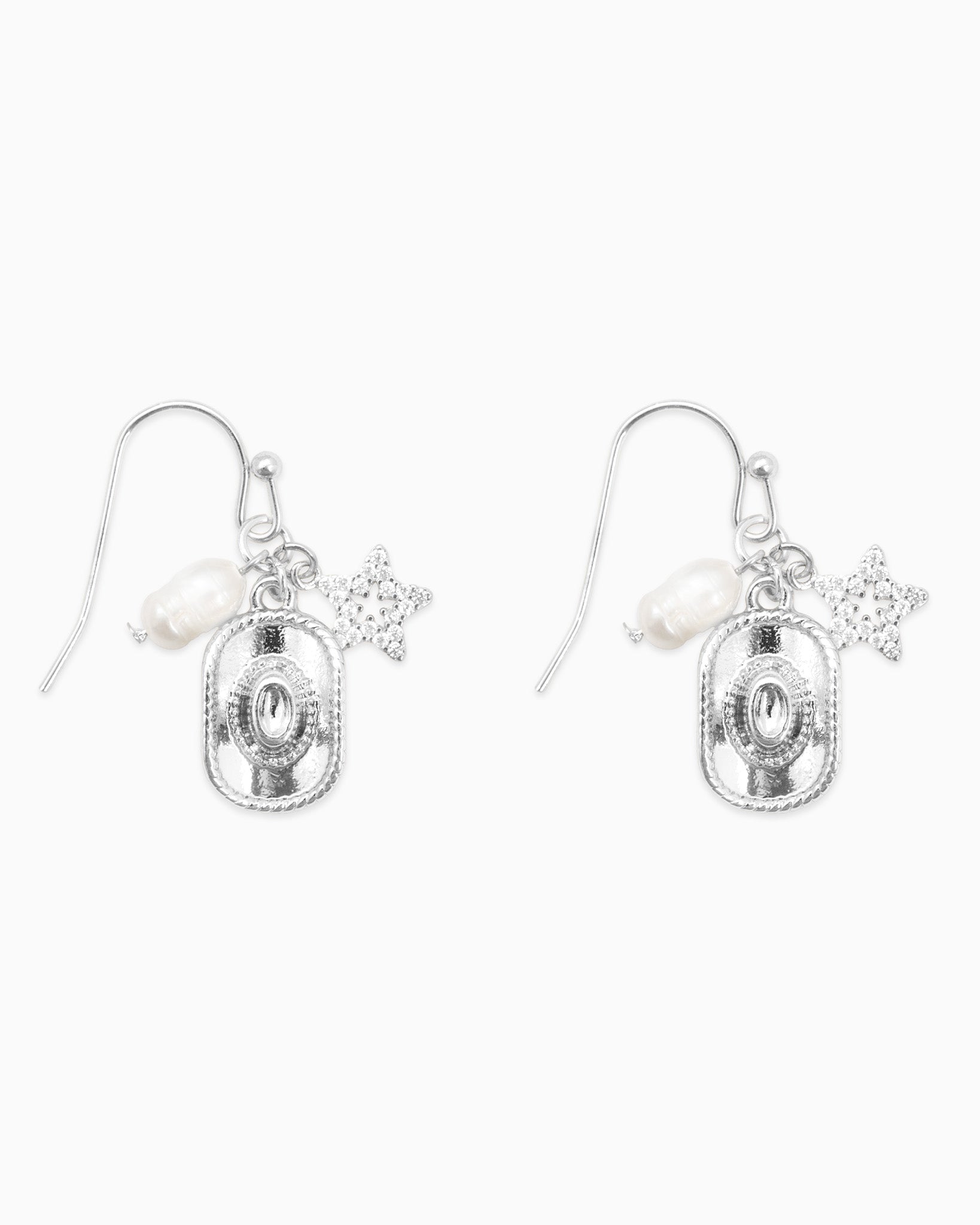Western Cowboy Hat Star Pearl Charm Earrings