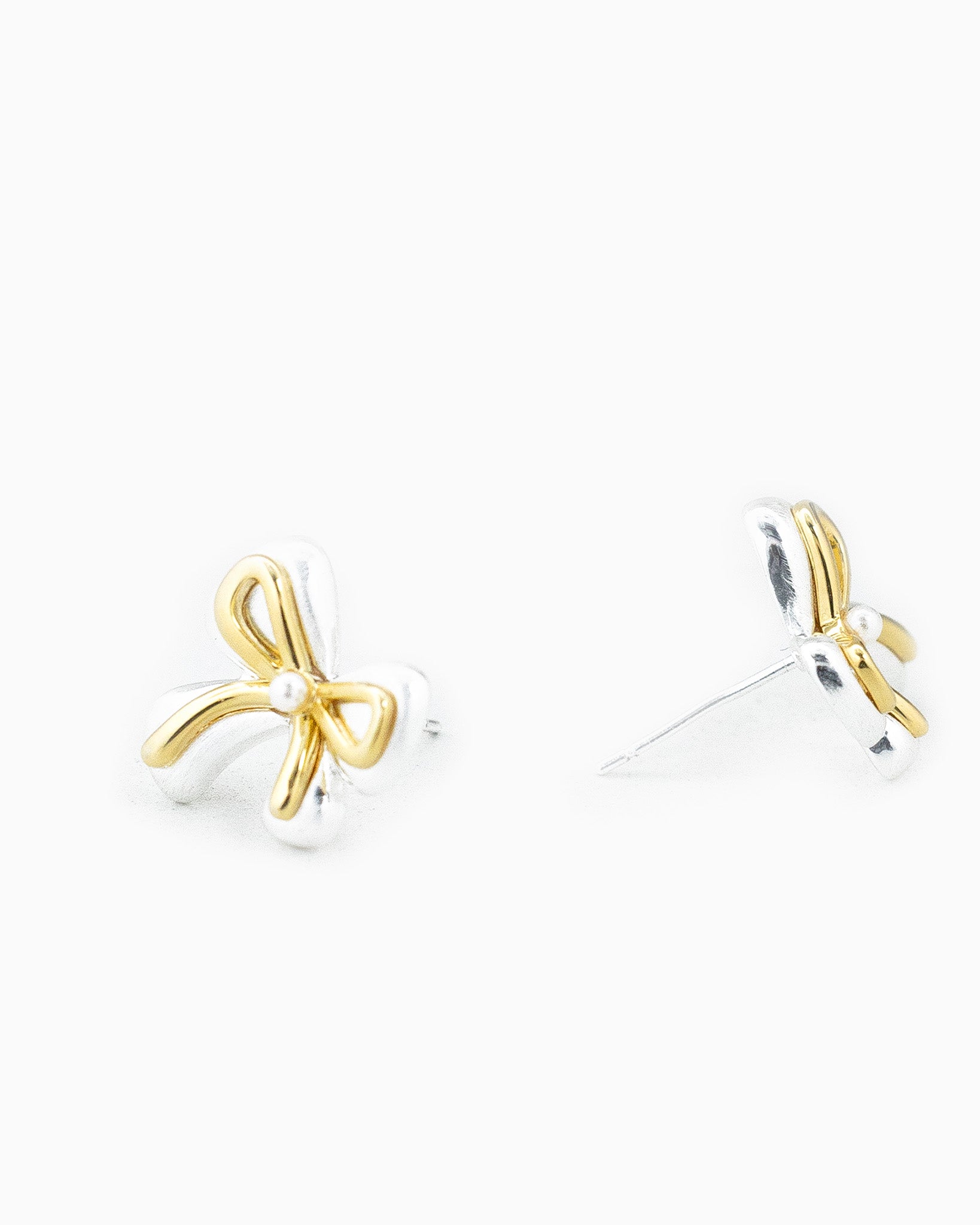Unique Two Tone Bow Stud Earrings