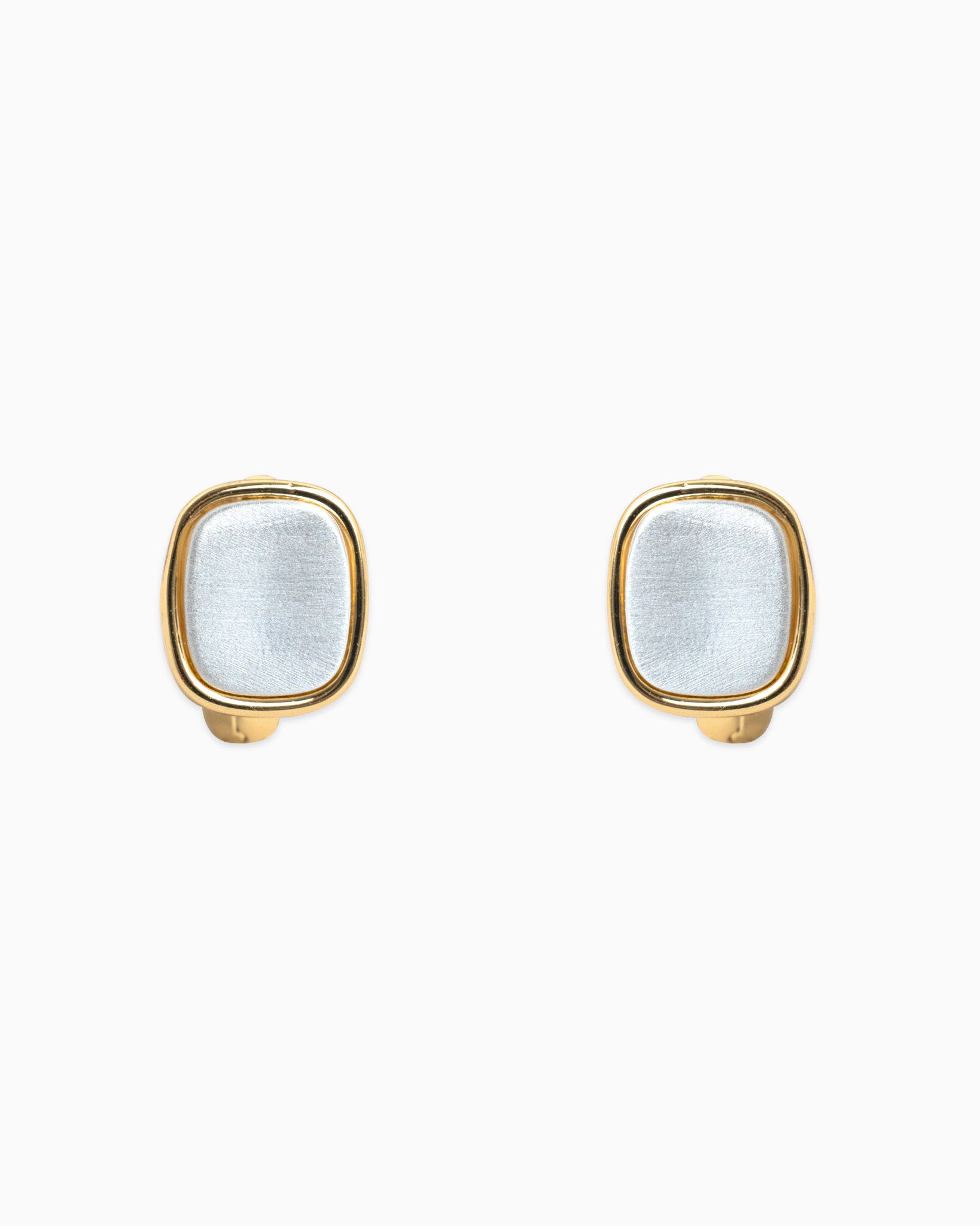 Two Tone Hand Brushed Square Stud Earrings