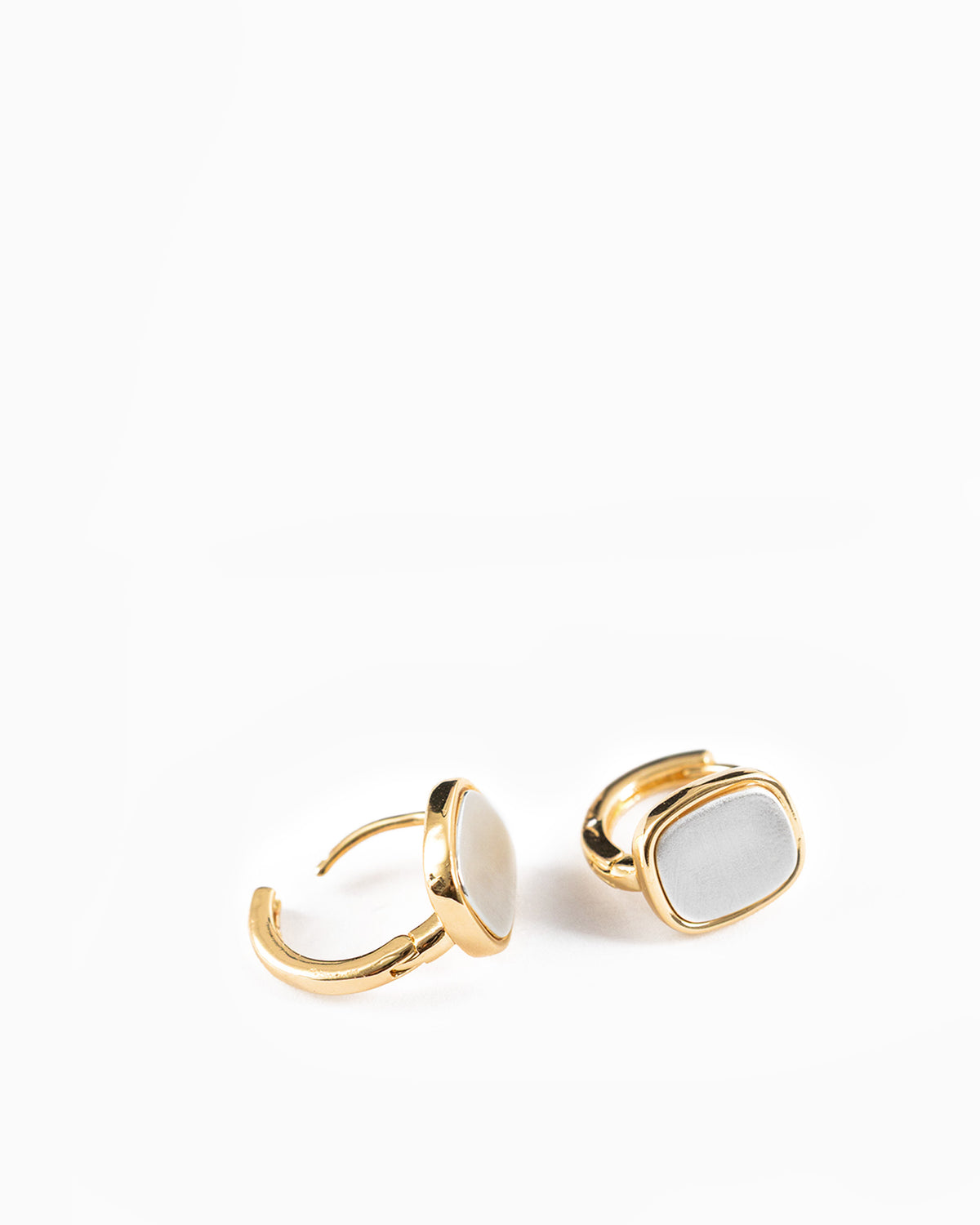 Two Tone Hand Brushed Square Stud Earrings
