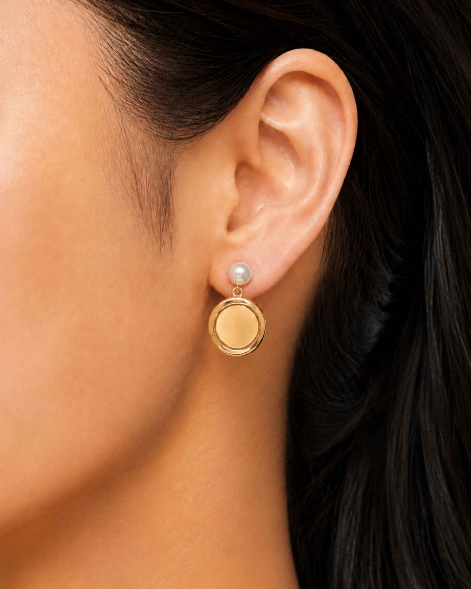 Pearl Drop Coin Earrings-1