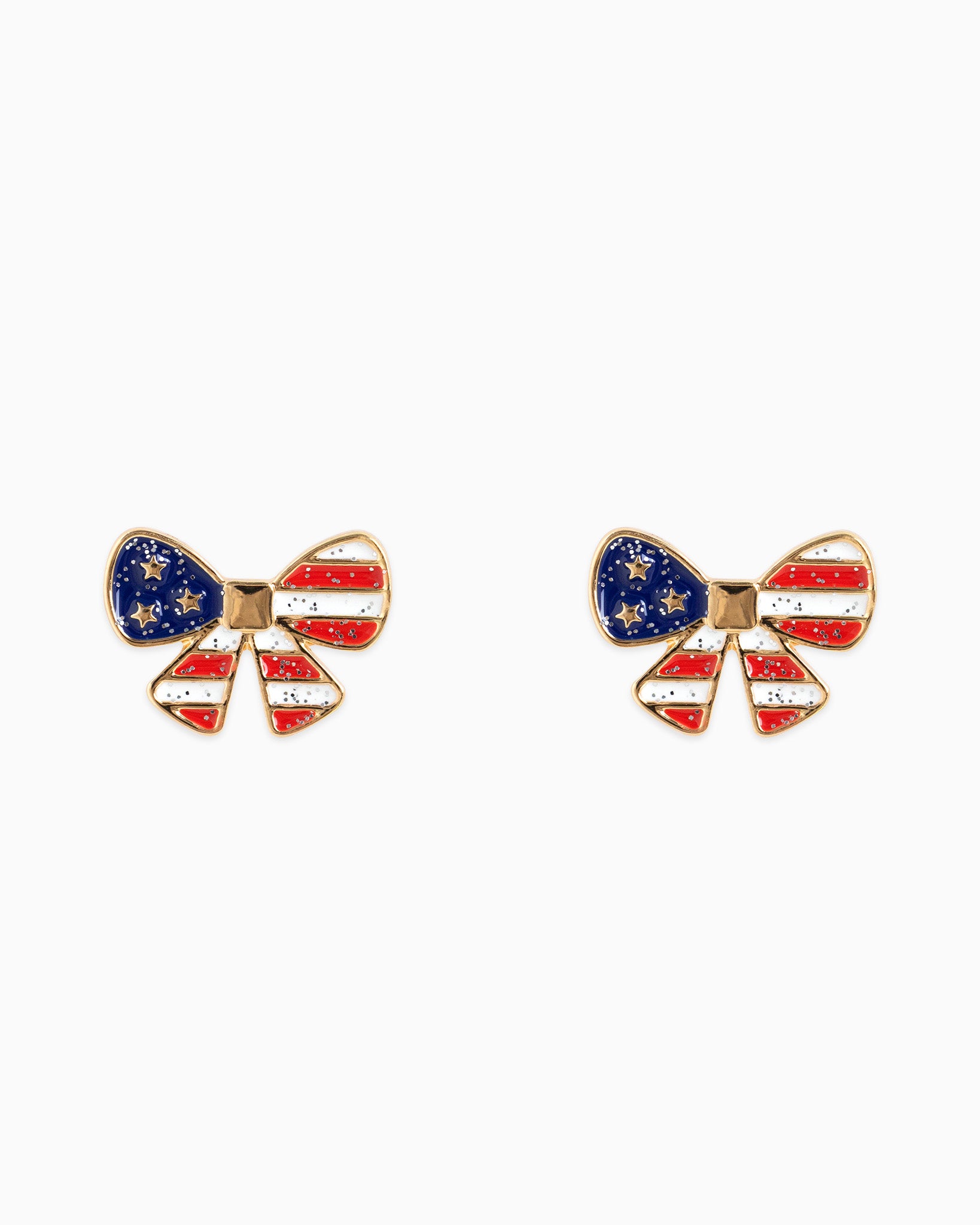 Americana Glitter Ribbon Stud Earrings
