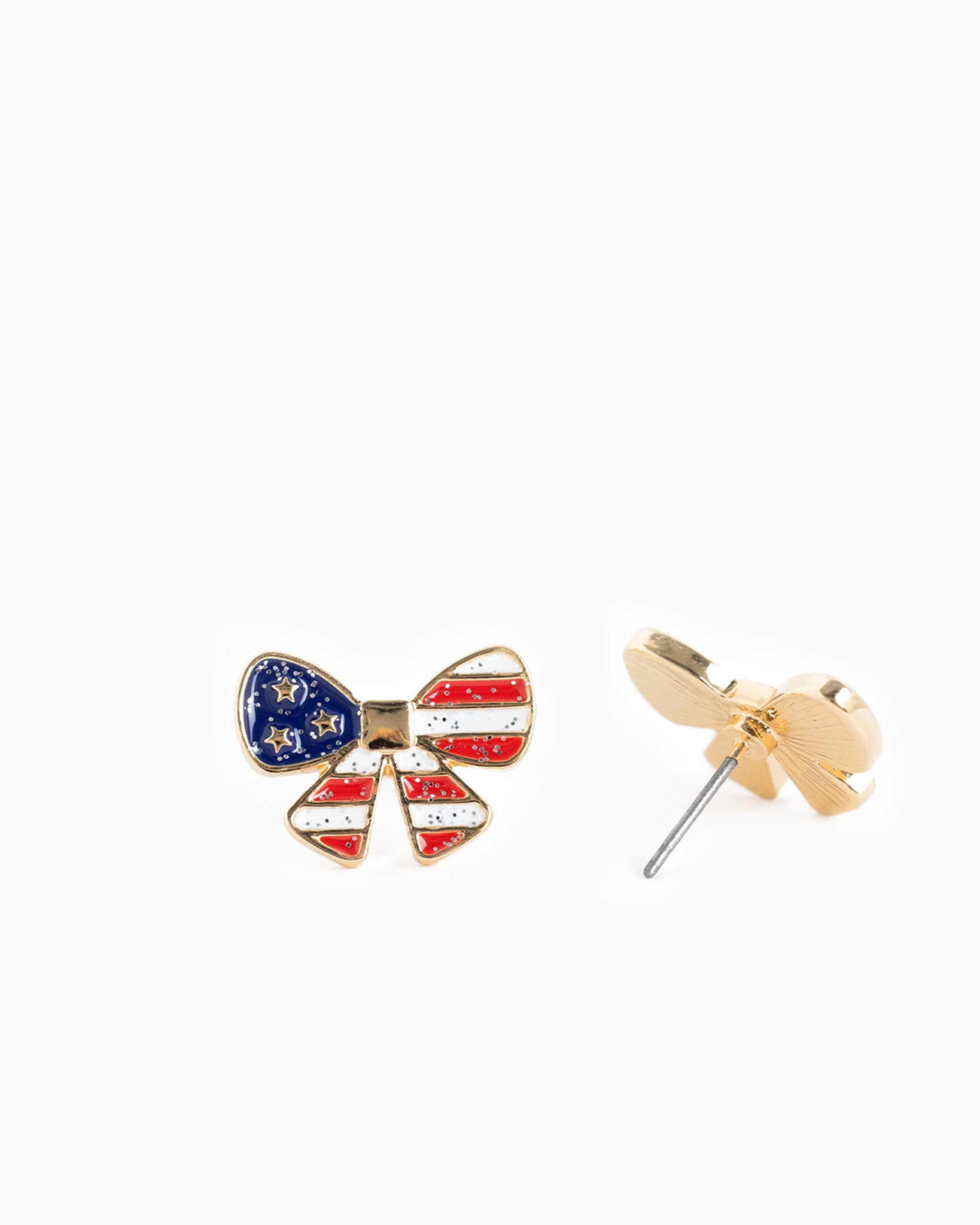 Americana Glitter Ribbon Stud Earrings
