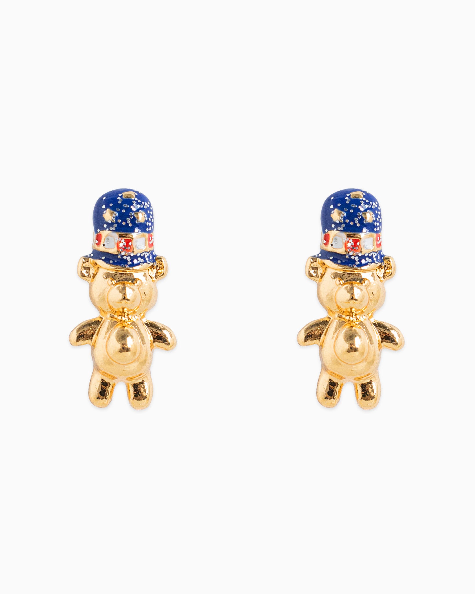 Americana Glitter Teddy Bear Stud Earrings