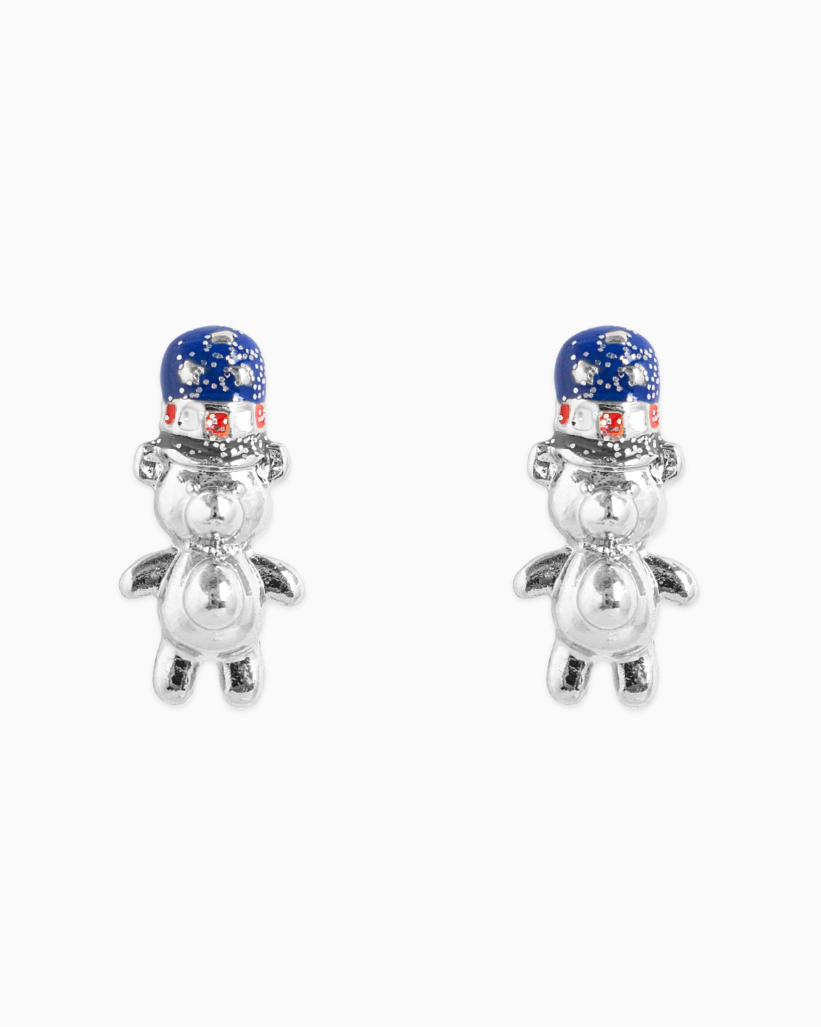 Americana Glitter Teddy Bear Stud Earrings
