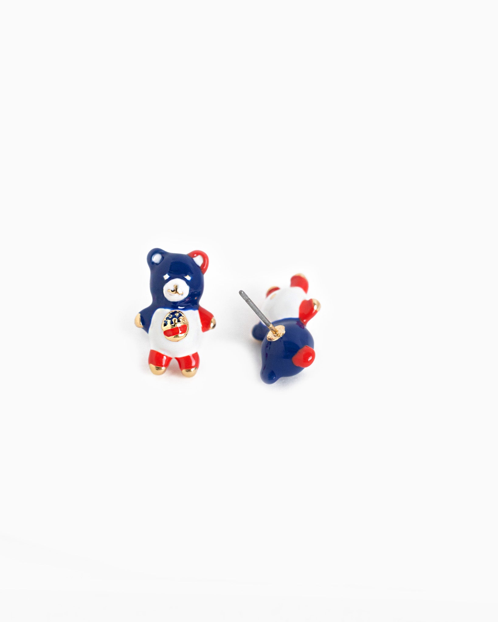 Americana Teddy Bear Stud Earrings