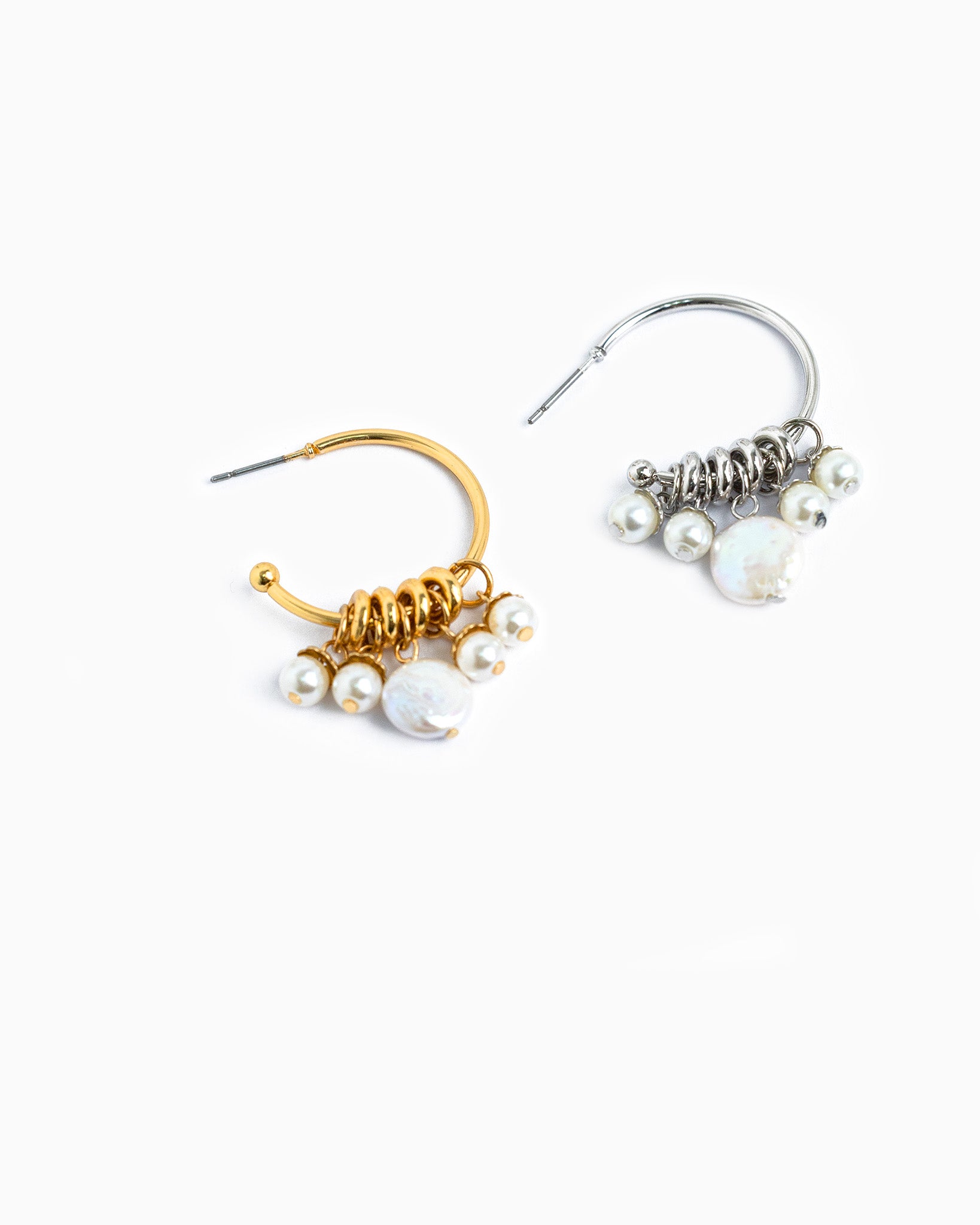 Freshwater Pearl Rondelle Hoop Earrings