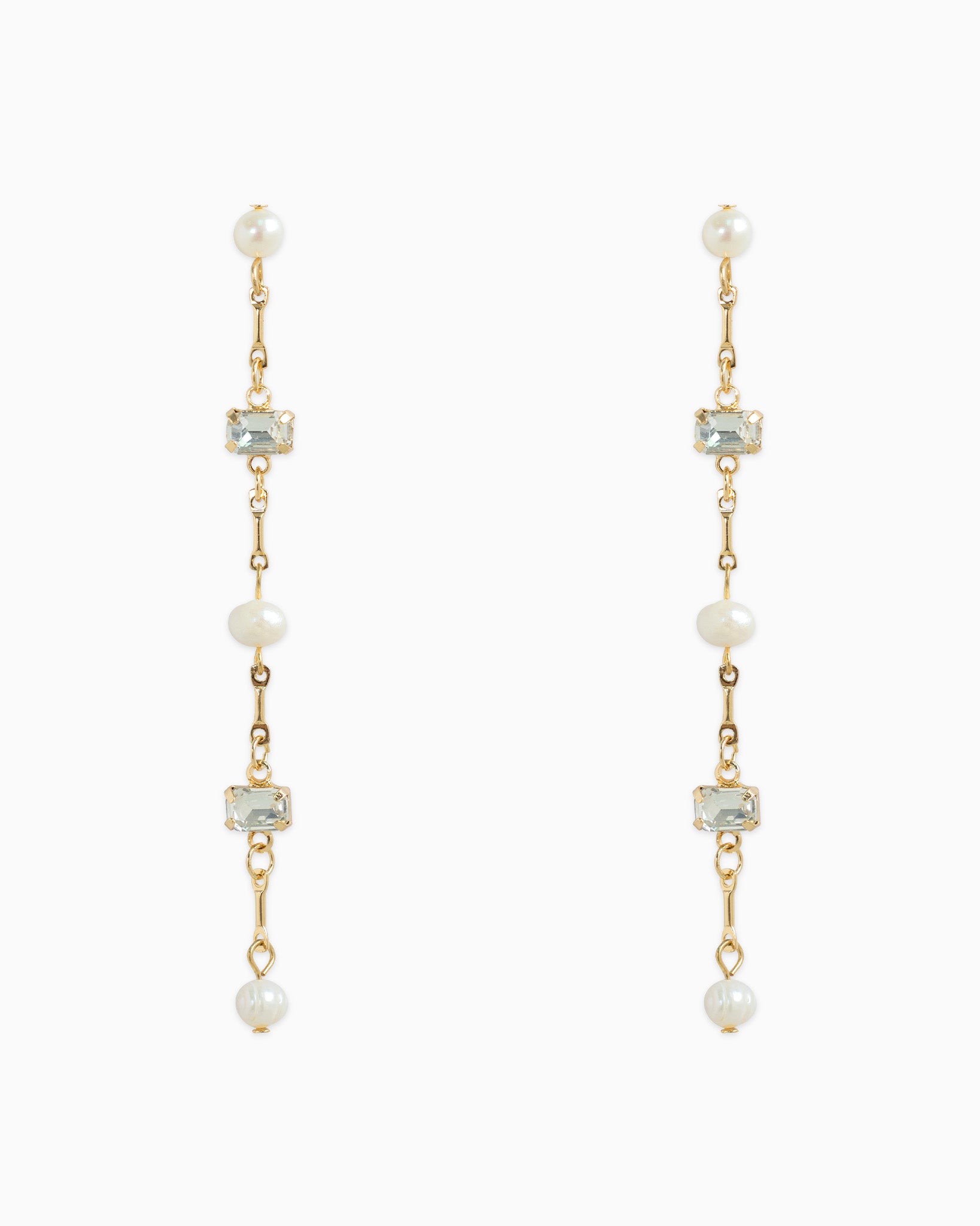 Freshwater Pearl Baguette Stone Linear Earrings