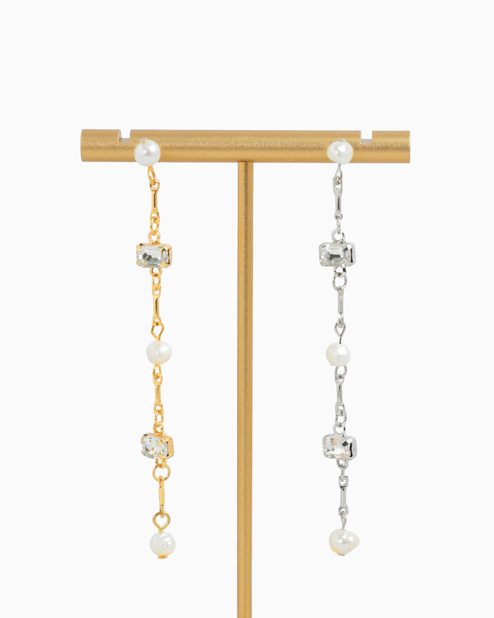 Freshwater Pearl Baguette Stone Linear Earrings-3