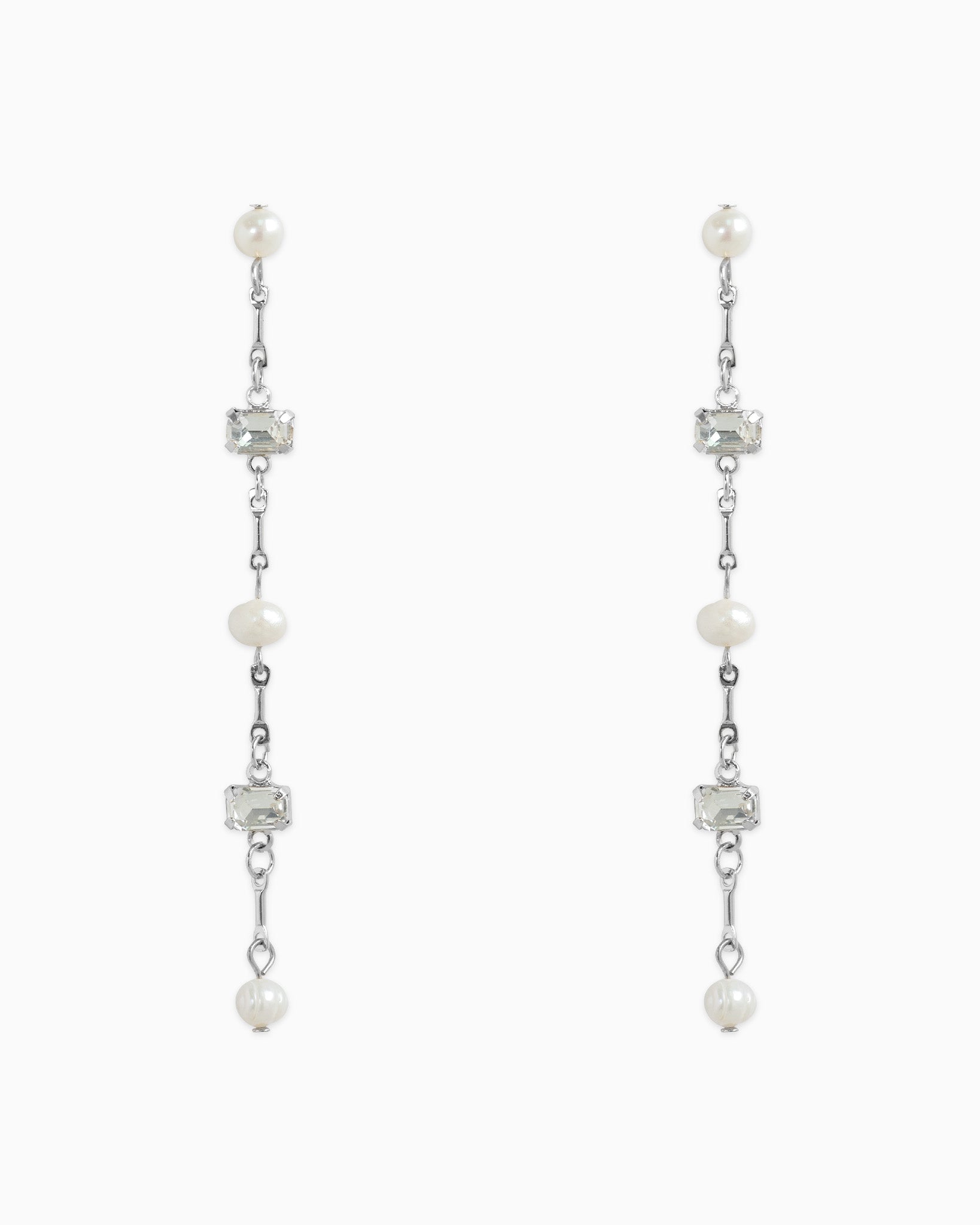 Freshwater Pearl Baguette Stone Linear Earrings