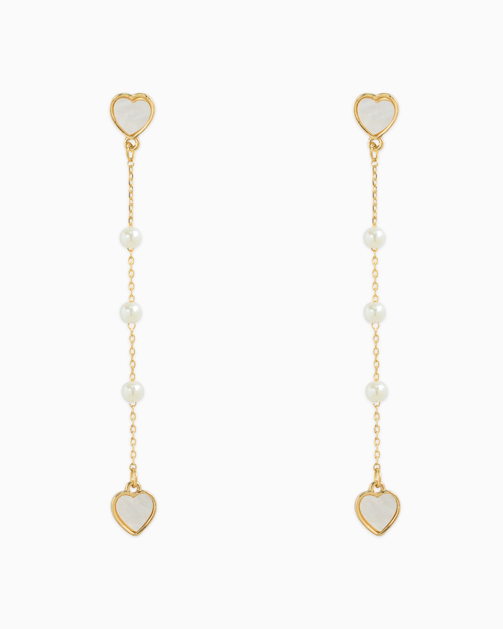 Heart Linear Pearl Drop Earrings