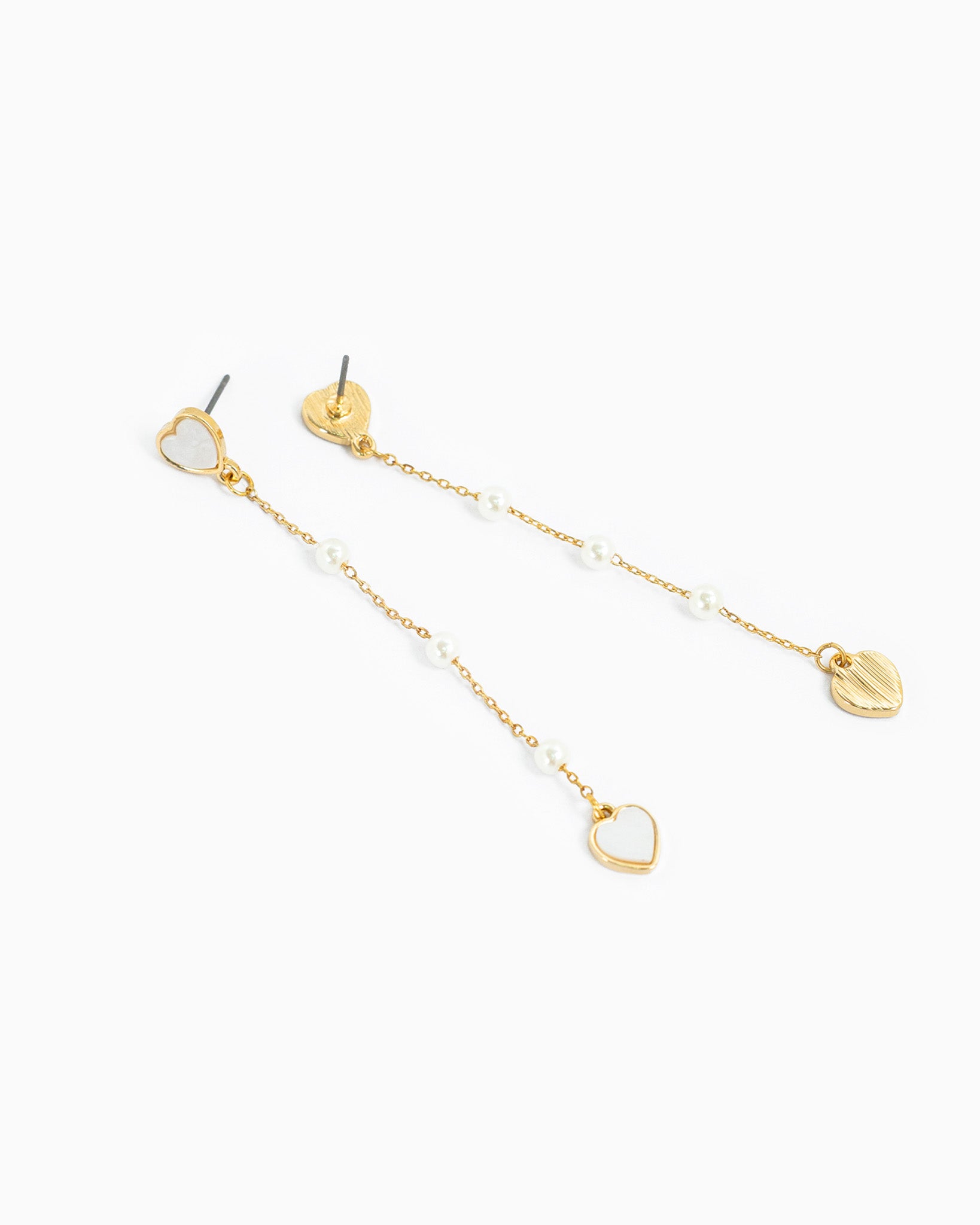 Heart Linear Pearl Drop Earrings