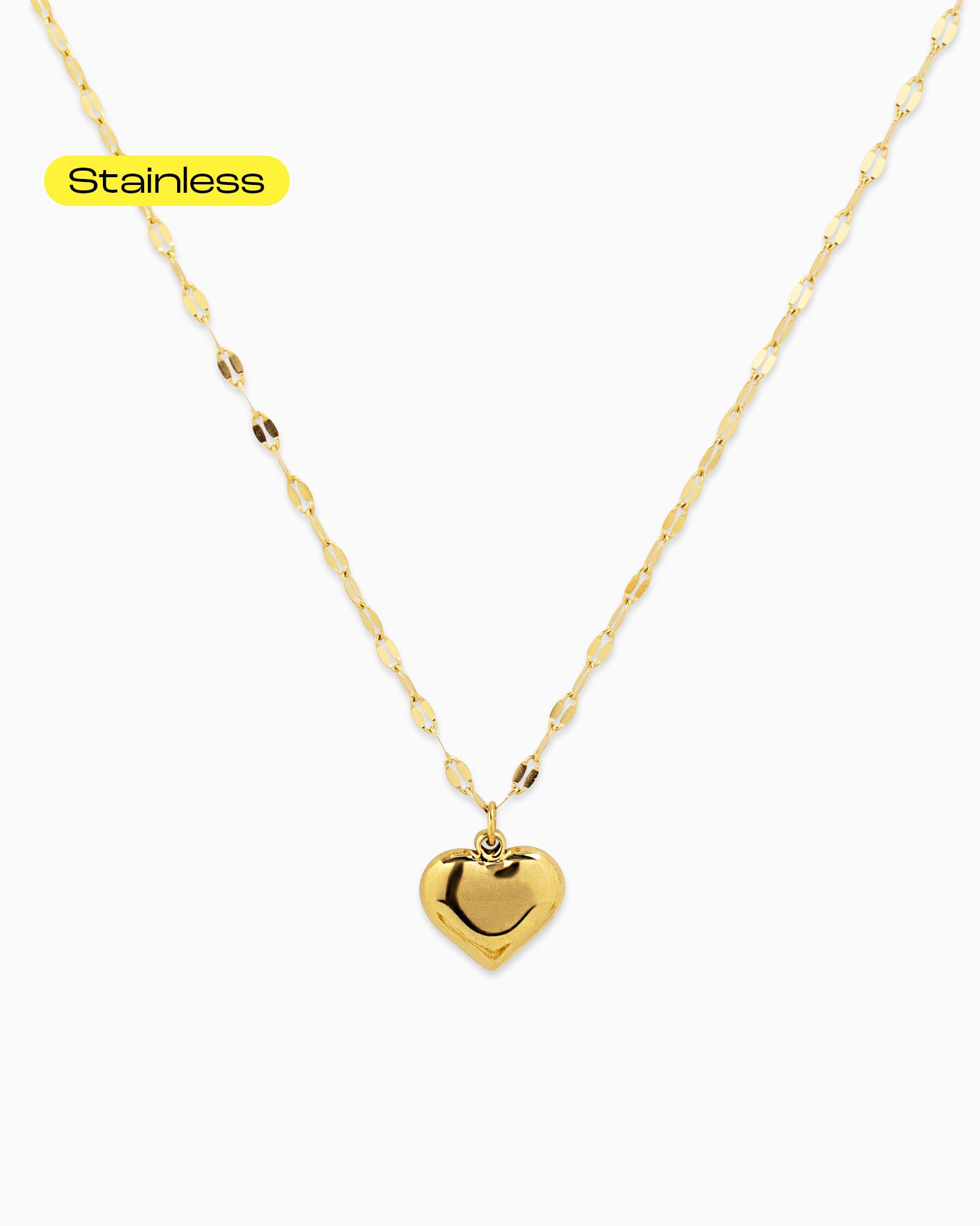 Stainless Steel Puffy Heart Pendant Necklace