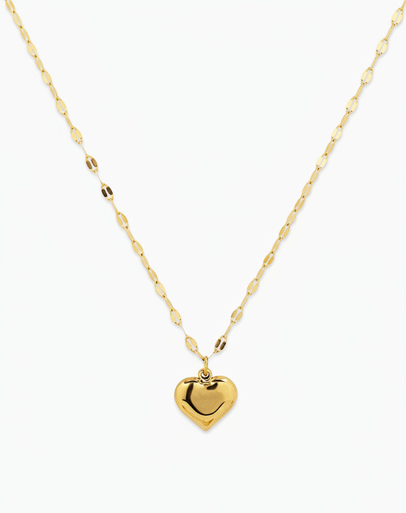 Stainless Steel Puffy Heart Pendant Necklace