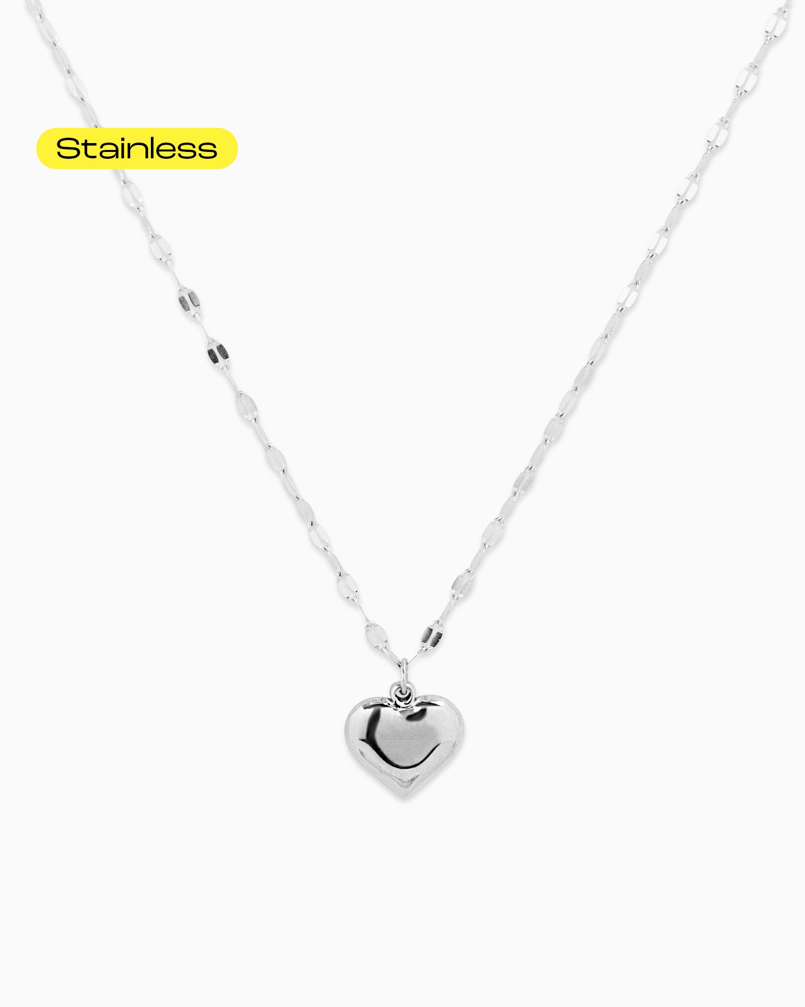 Stainless Steel Puffy Heart Pendant Necklace