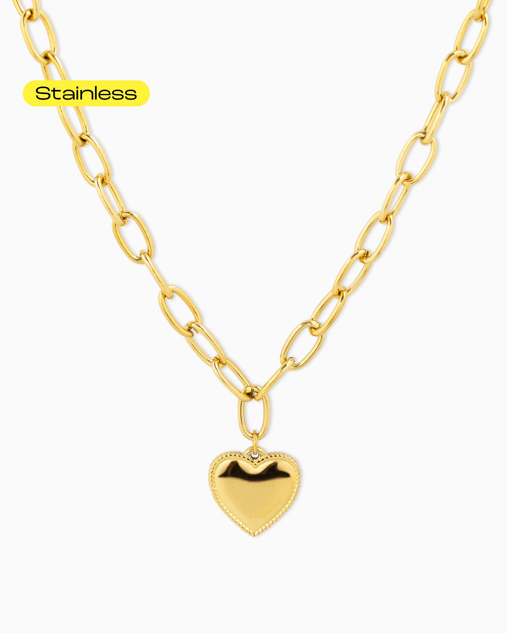 Stainless Steel Chunky Heart Statement Link Chain Necklace