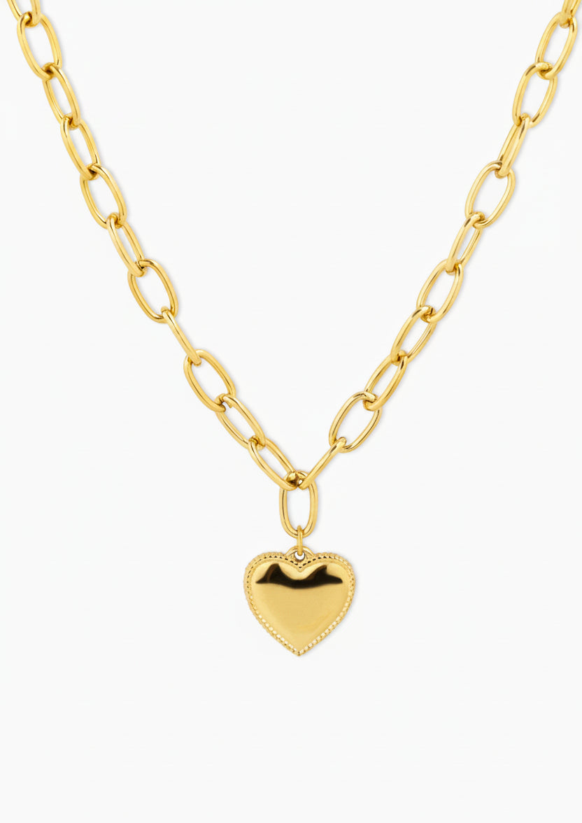Stainless Steel Chunky Heart Statement Link Chain Necklace