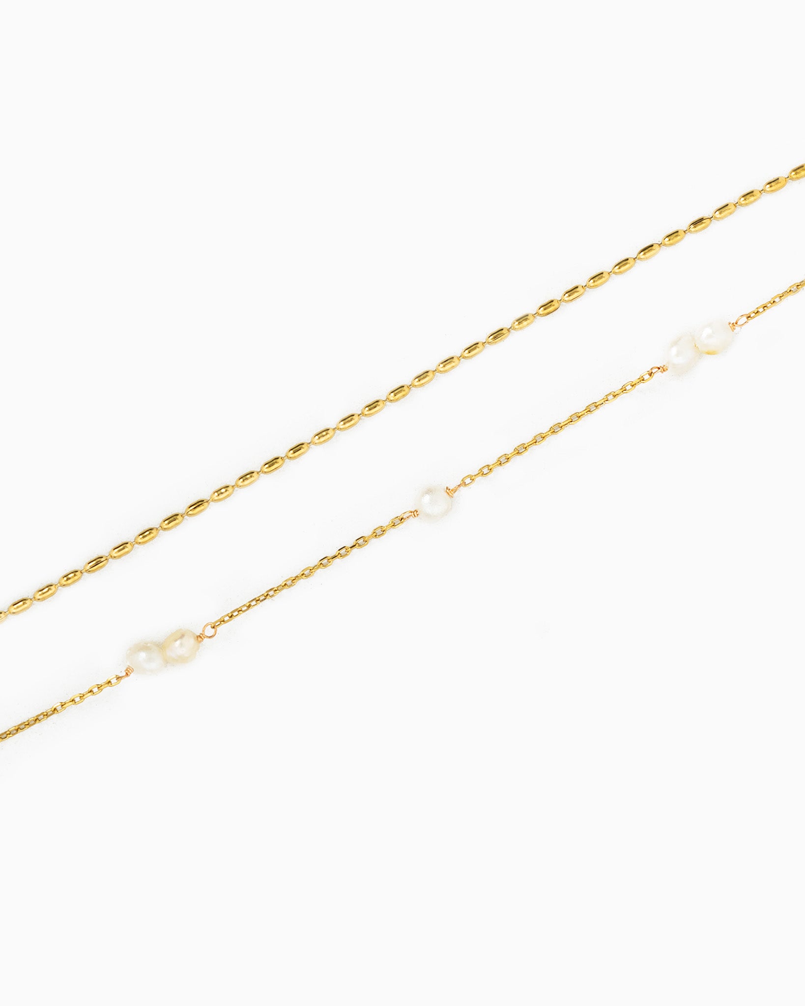 Stainless Steel Pearl Station Oval Chain Layered Necklace