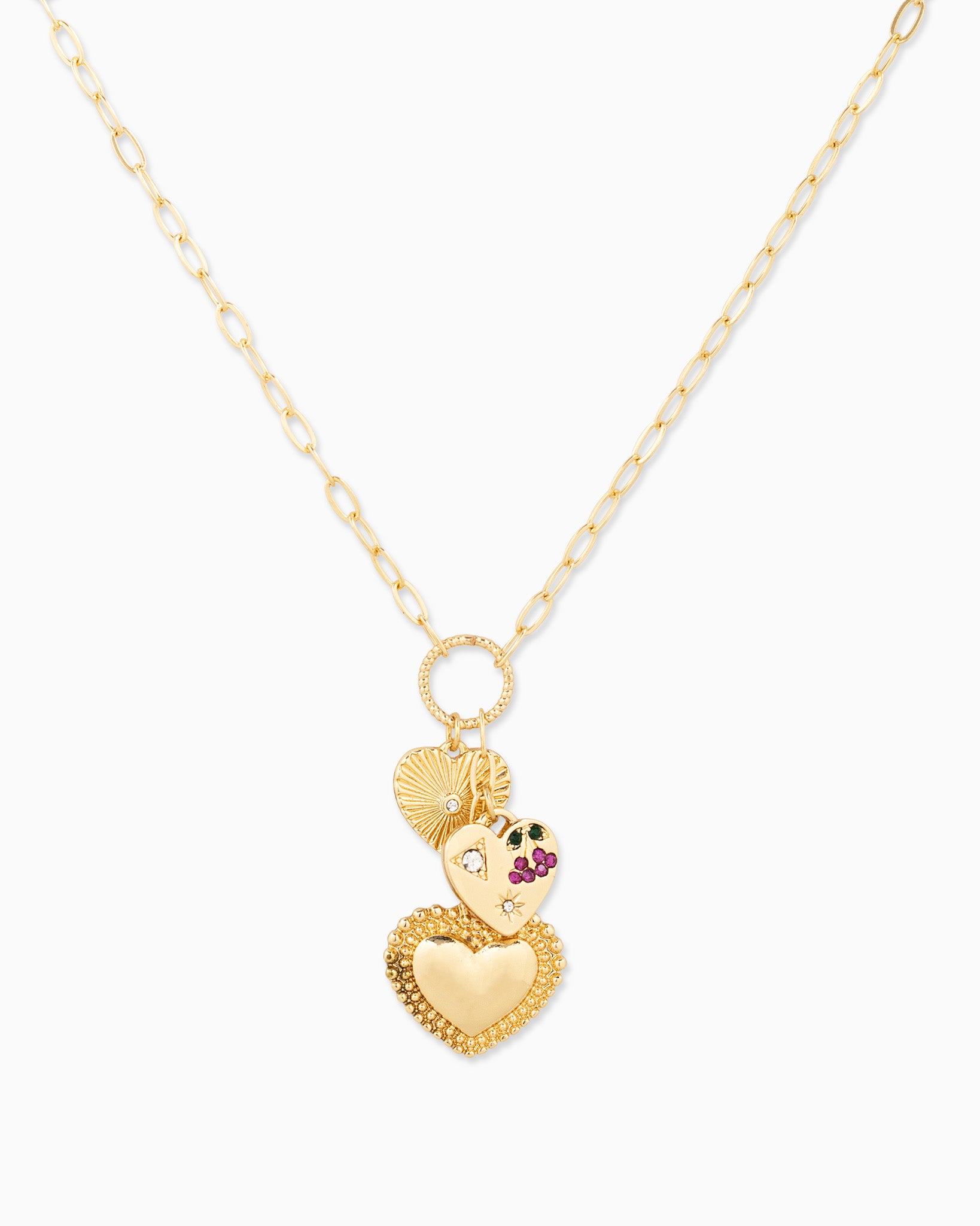 Dainty Triple Heart Charm Ring Pendant Necklace