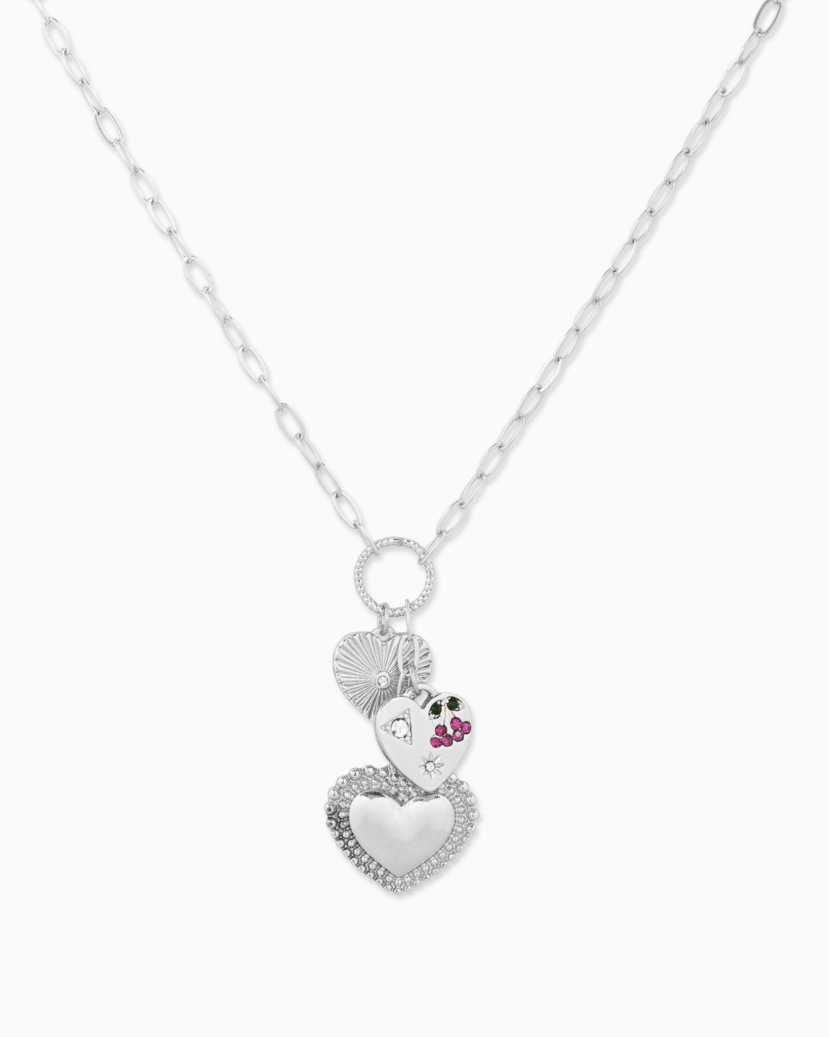 Dainty Triple Heart Charm Ring Pendant Necklace