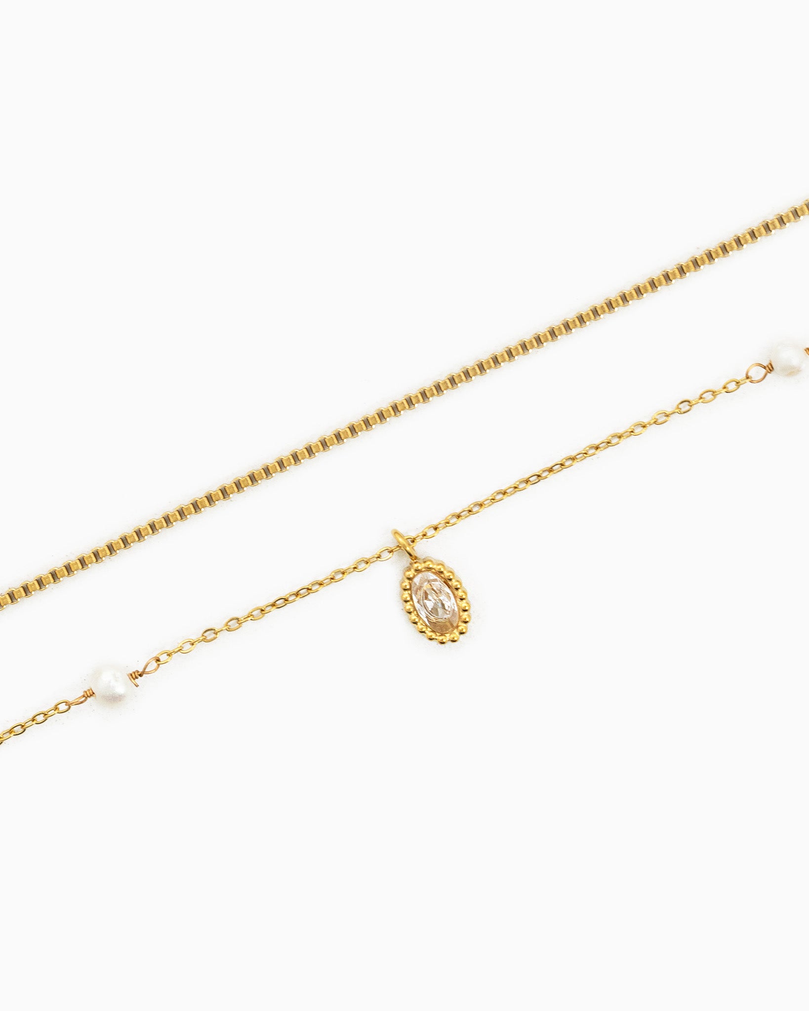 Stainless Steel Oval Pendant w/ Pearl Layered Necklace