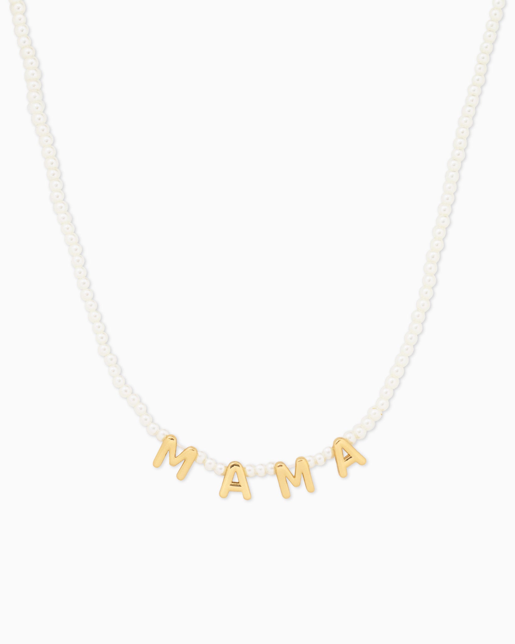 MAMA Station Gold Letter Charm Pearl Necklace