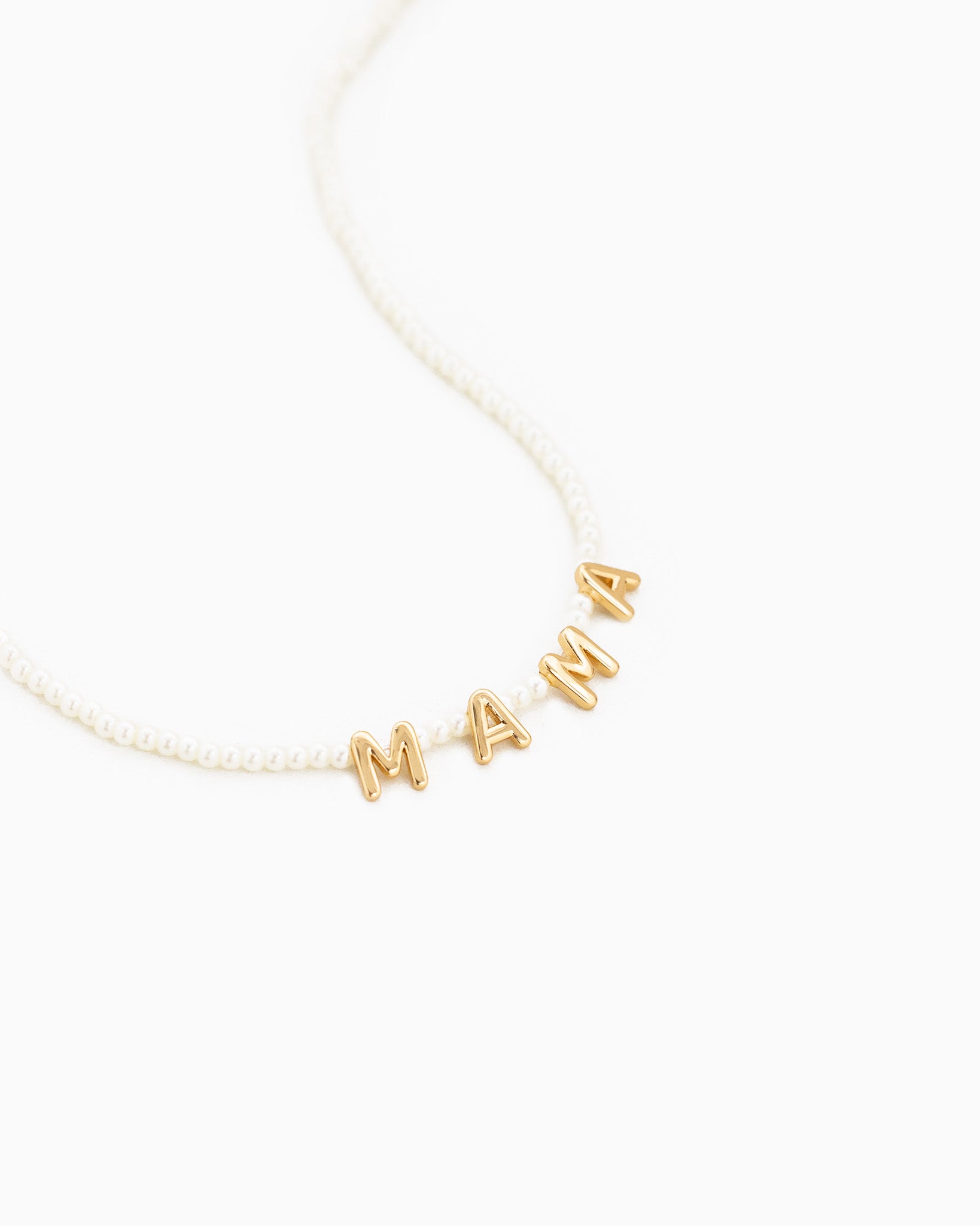 MAMA Station Gold Letter Charm Pearl Necklace