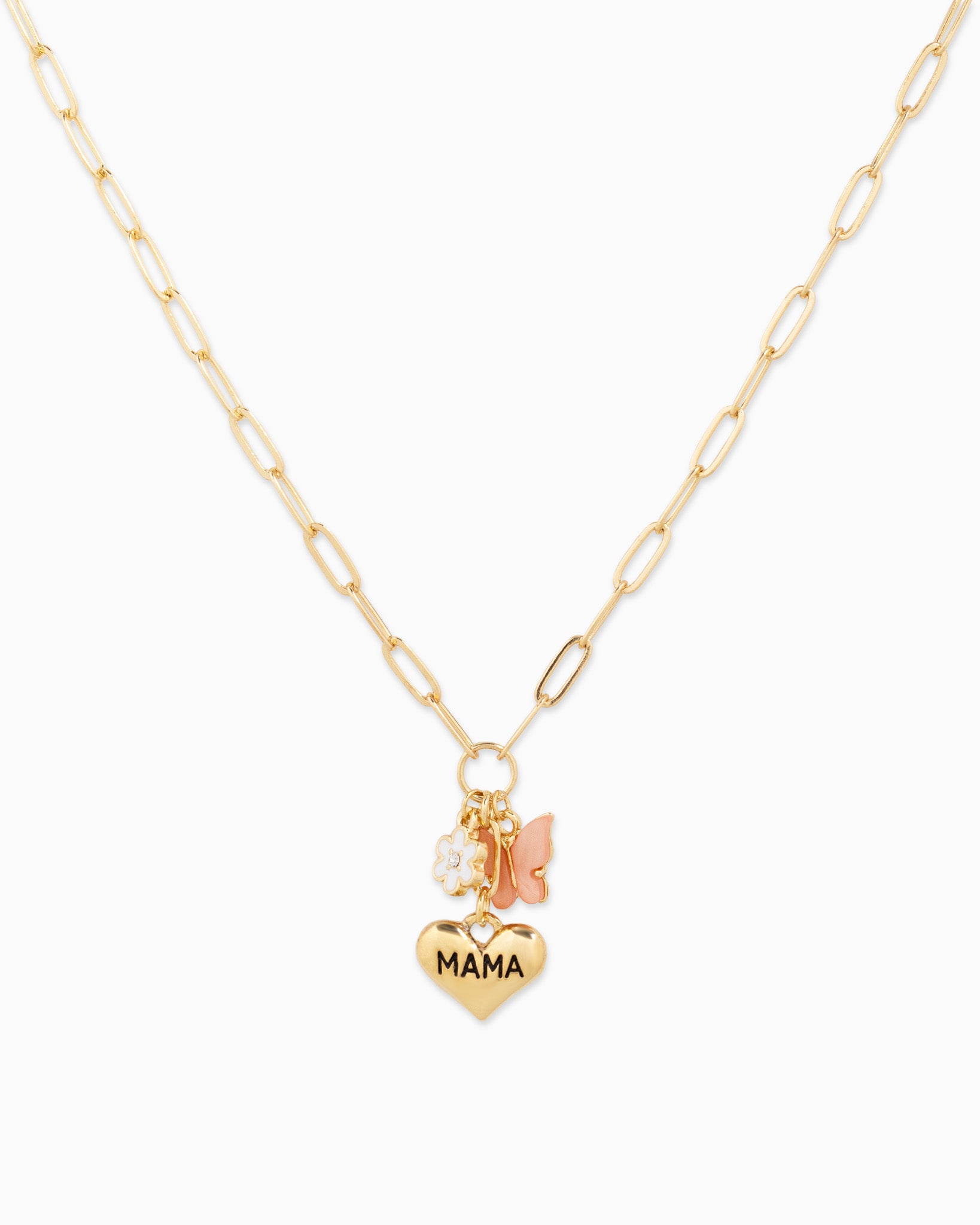 MAMA Engraved Heart Triple Charm Pendant Necklace