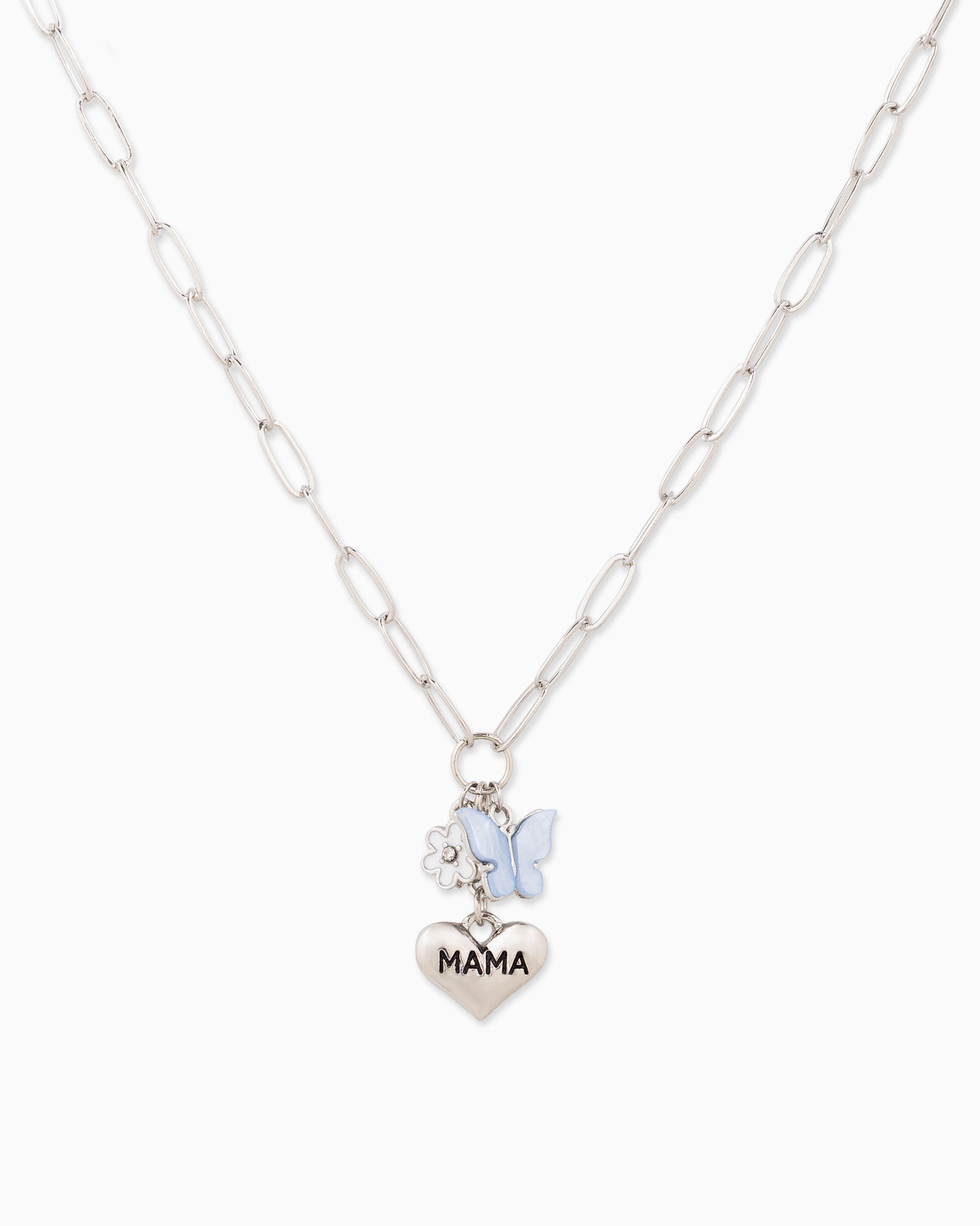 MAMA Engraved Heart Triple Charm Pendant Necklace