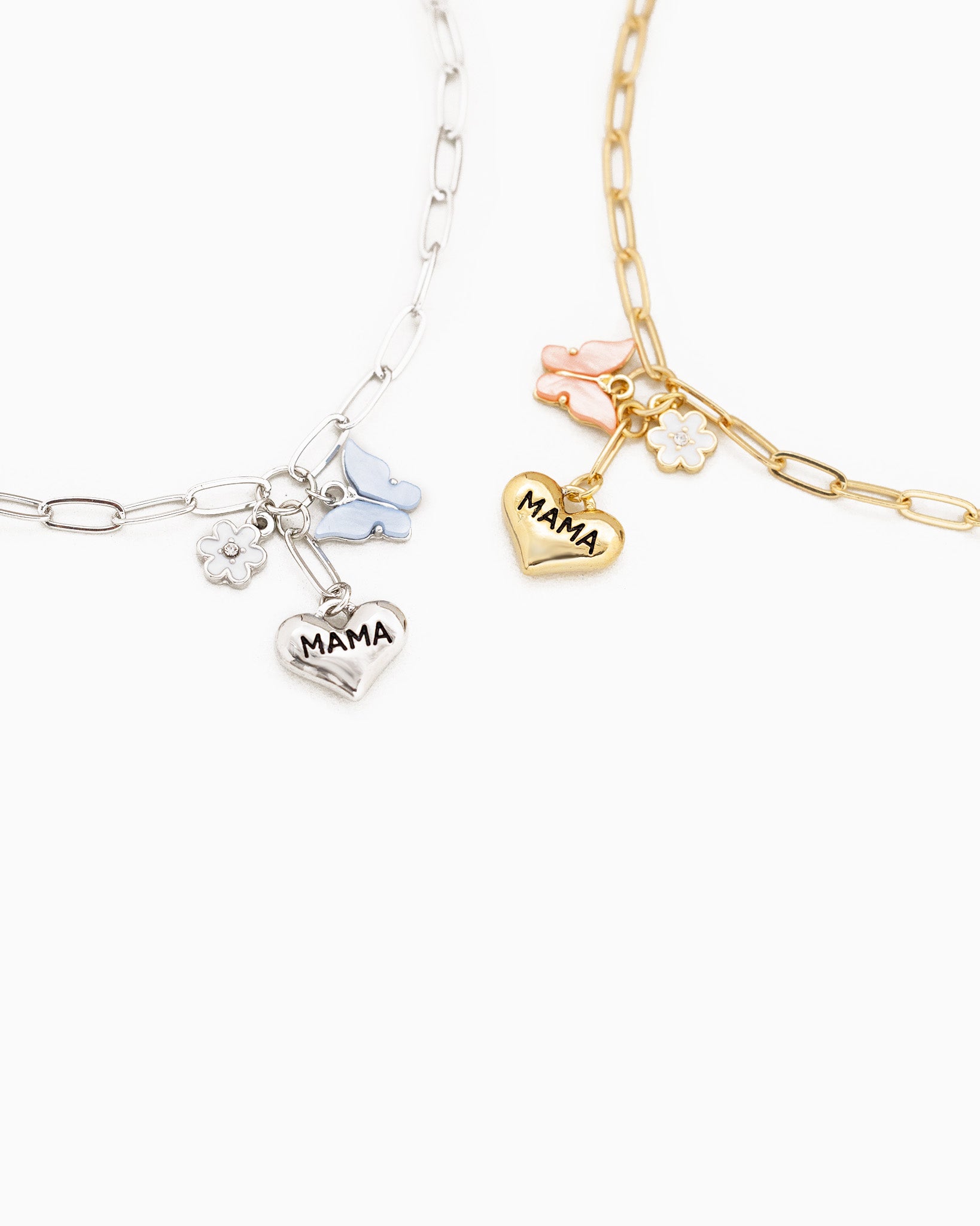 MAMA Engraved Heart Triple Charm Pendant Necklace