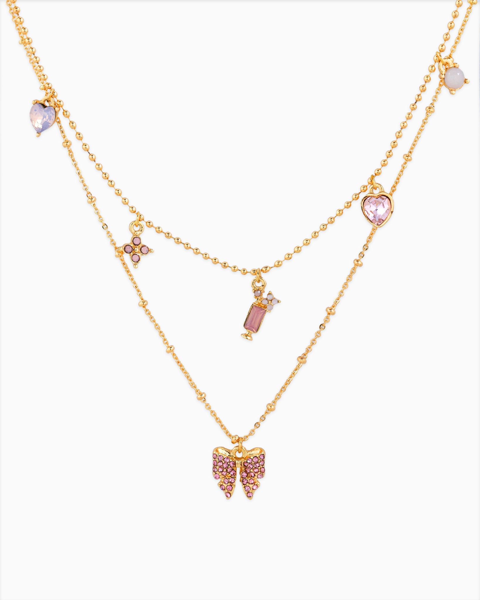 Pastel Champagne Color Charm Layered Necklace