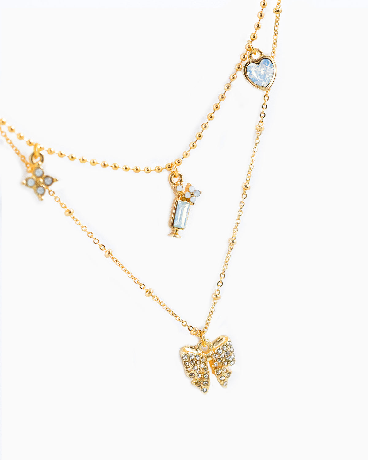 Pastel Champagne Color Charm Layered Necklace-3