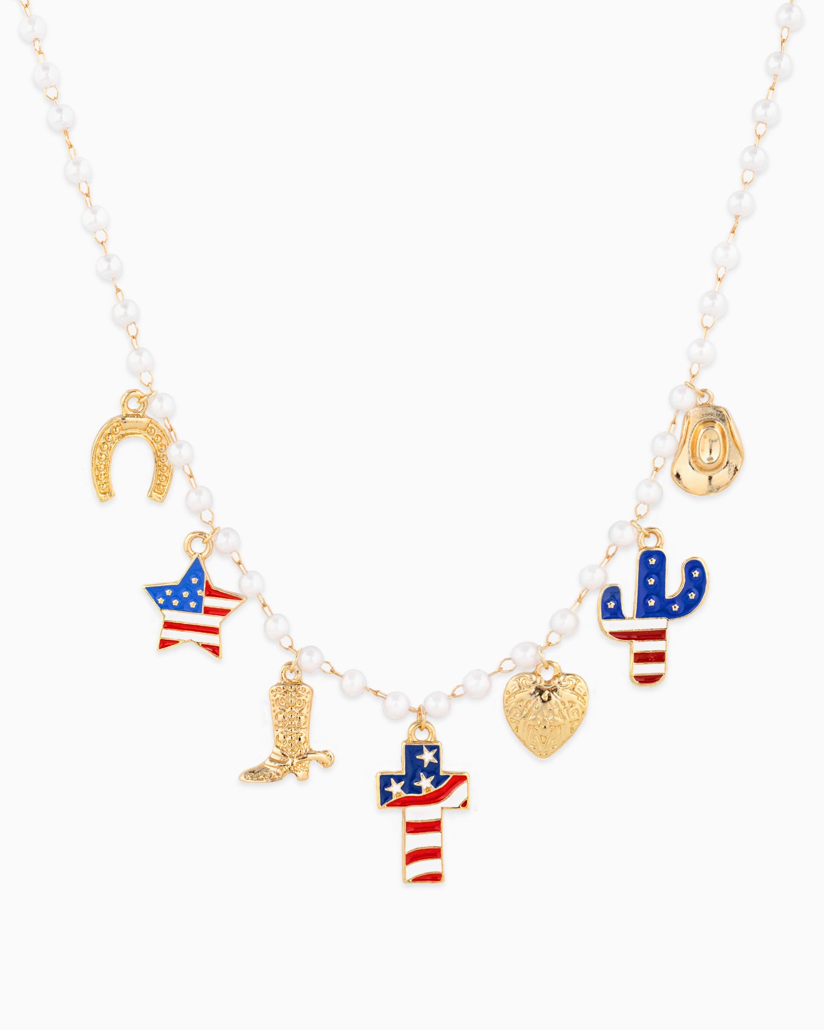 Americana Western Charm Pearl Chain Necklace