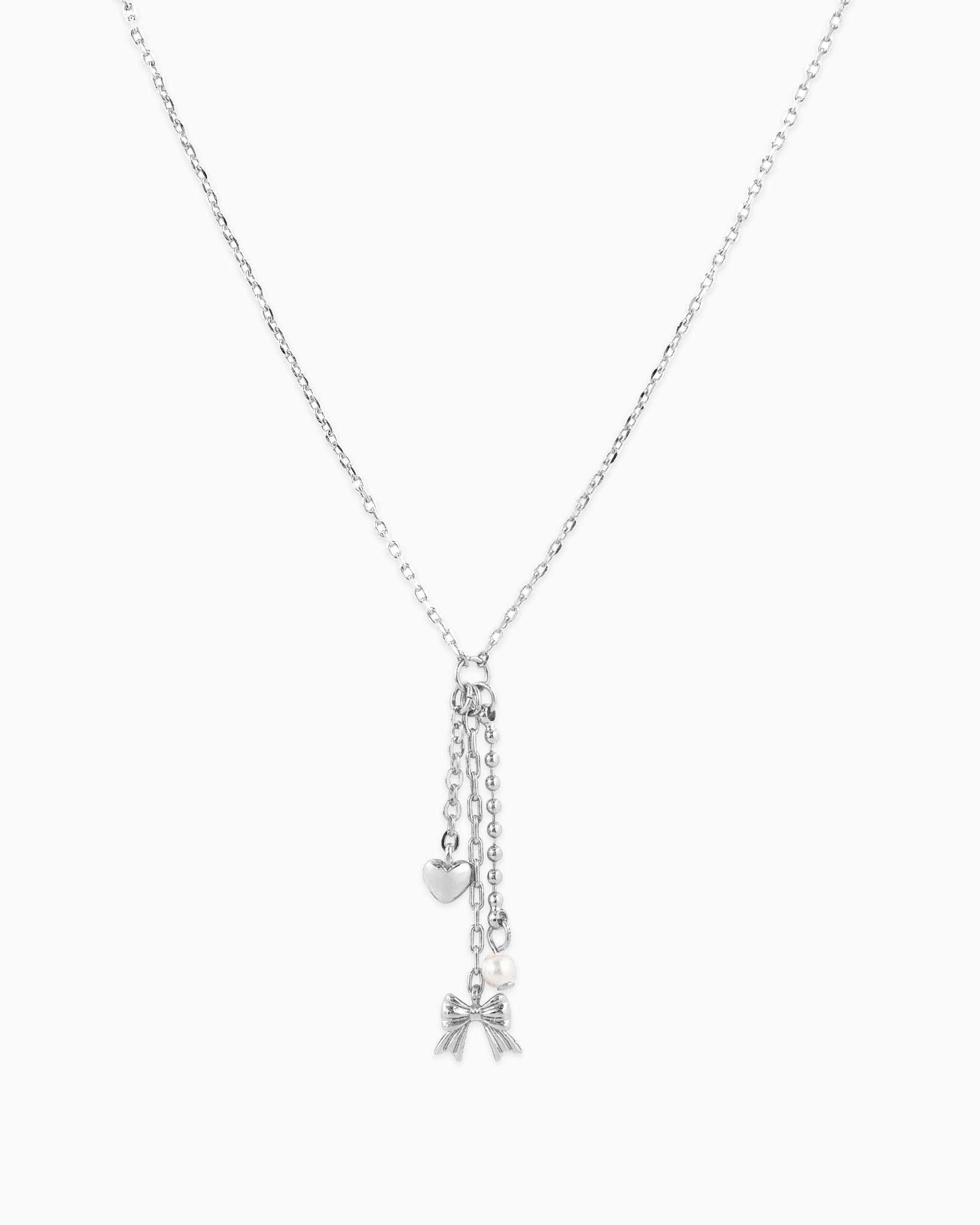 Y Drop Heart Ribbon Linear Necklace