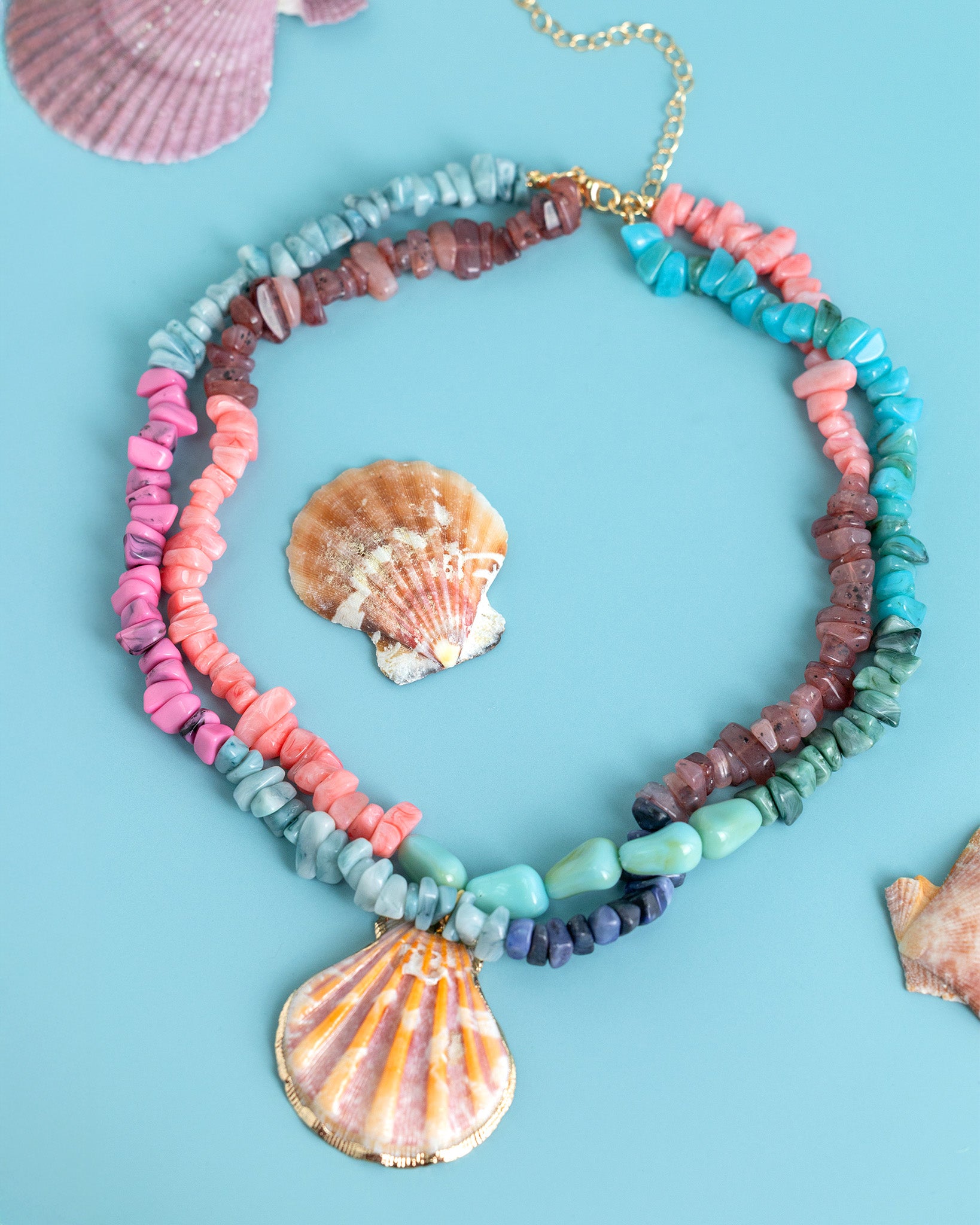 Coral Mirage Shell Pendant Necklace-3