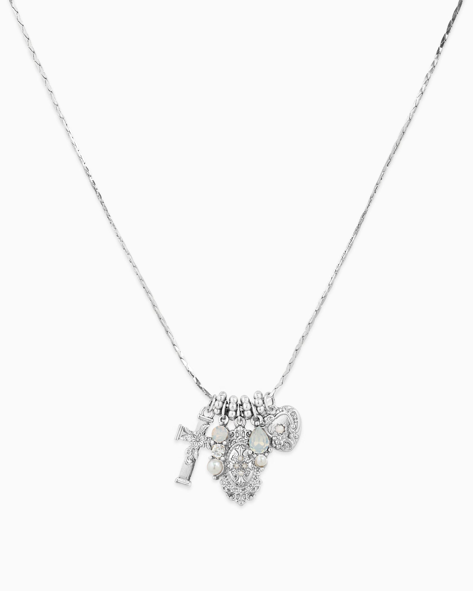 Saintly Cross Heart Charm Necklace