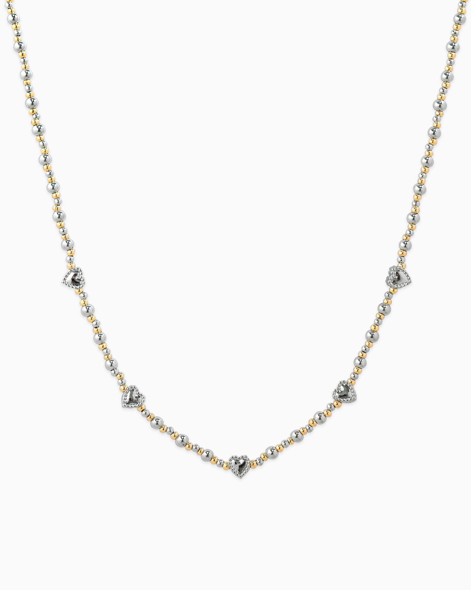 Two-Tone Beaded Heart Accent Necklace