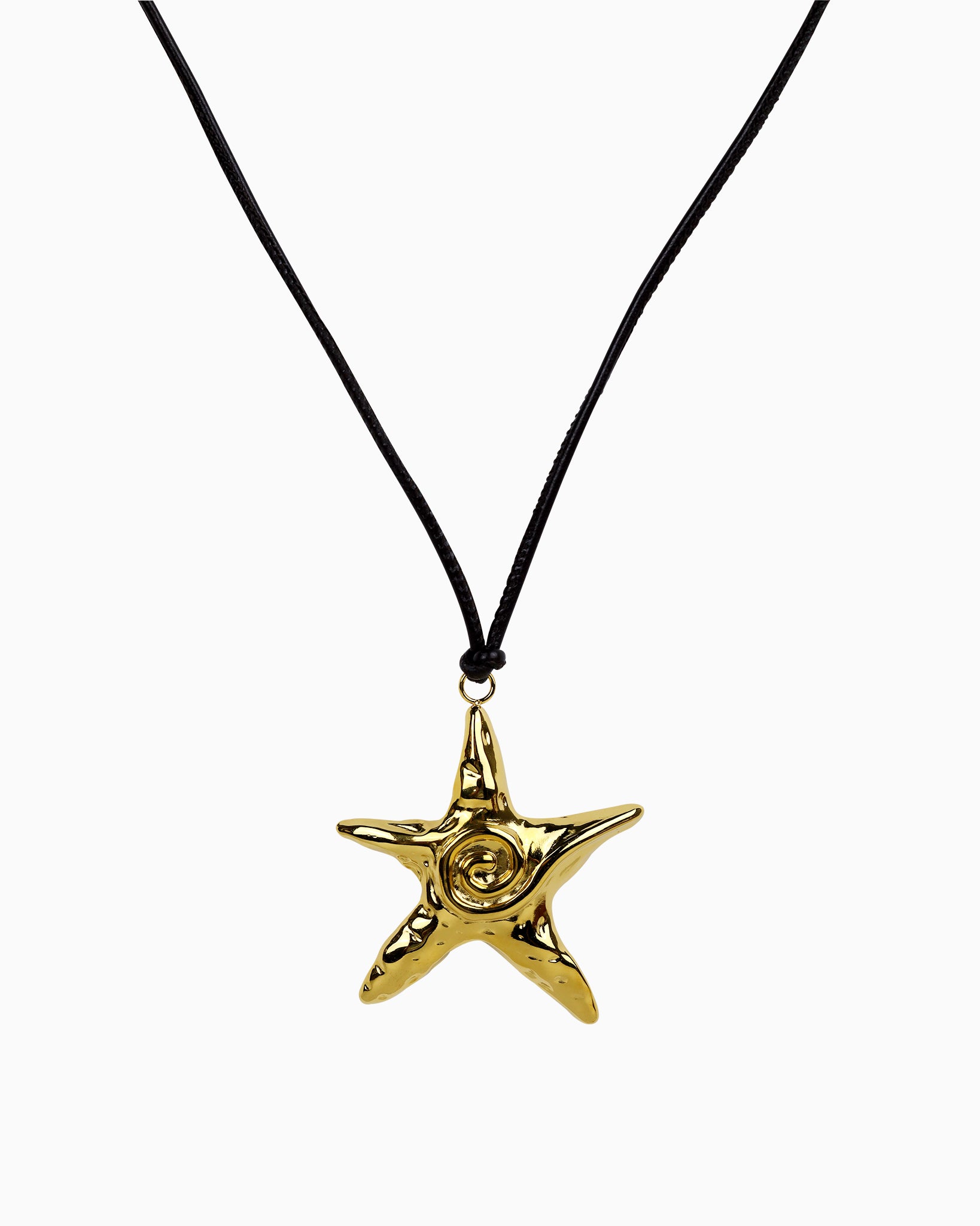 Stainless Steel Large Spiral Starfish Pendant Cord Necklace
