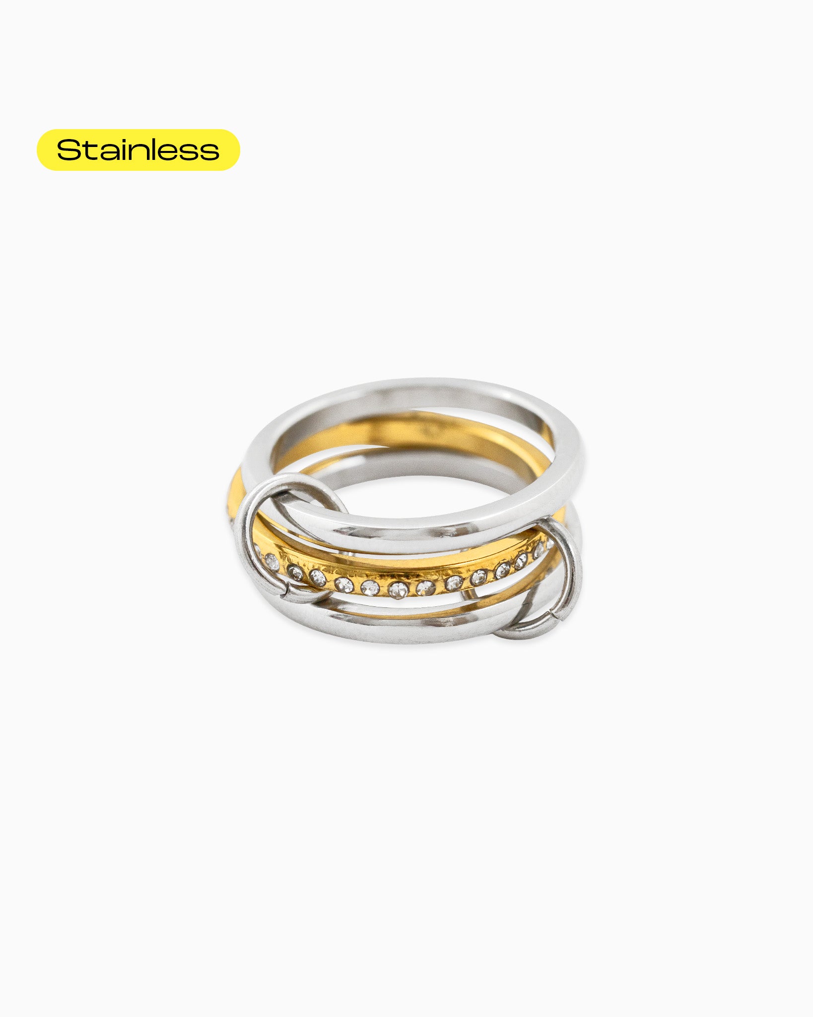 Stainless Two-Tone Interlocking CZ Ring