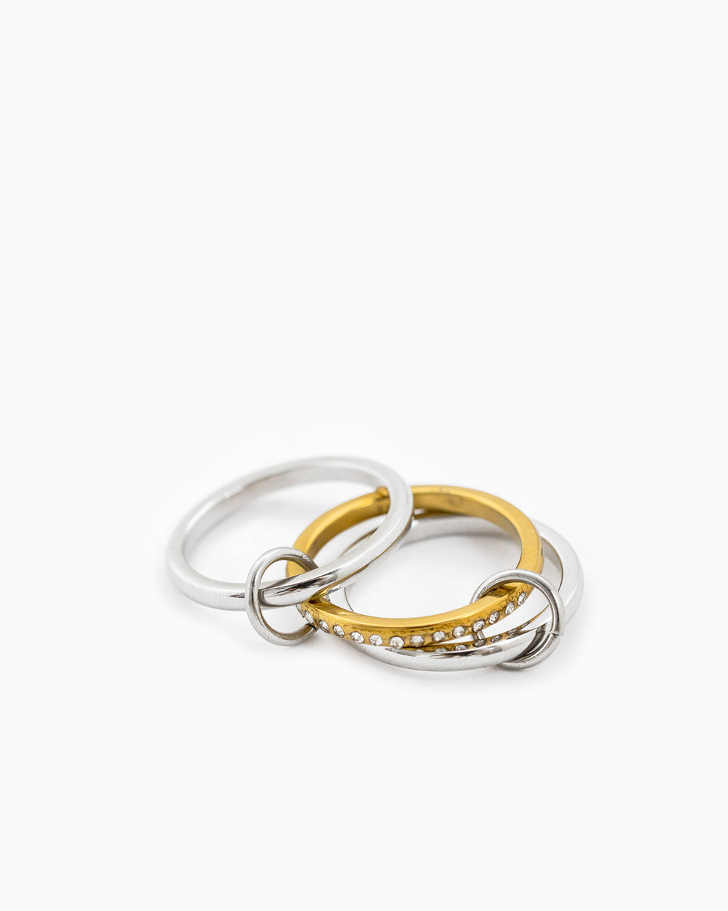 Stainless Two-Tone Interlocking CZ Ring