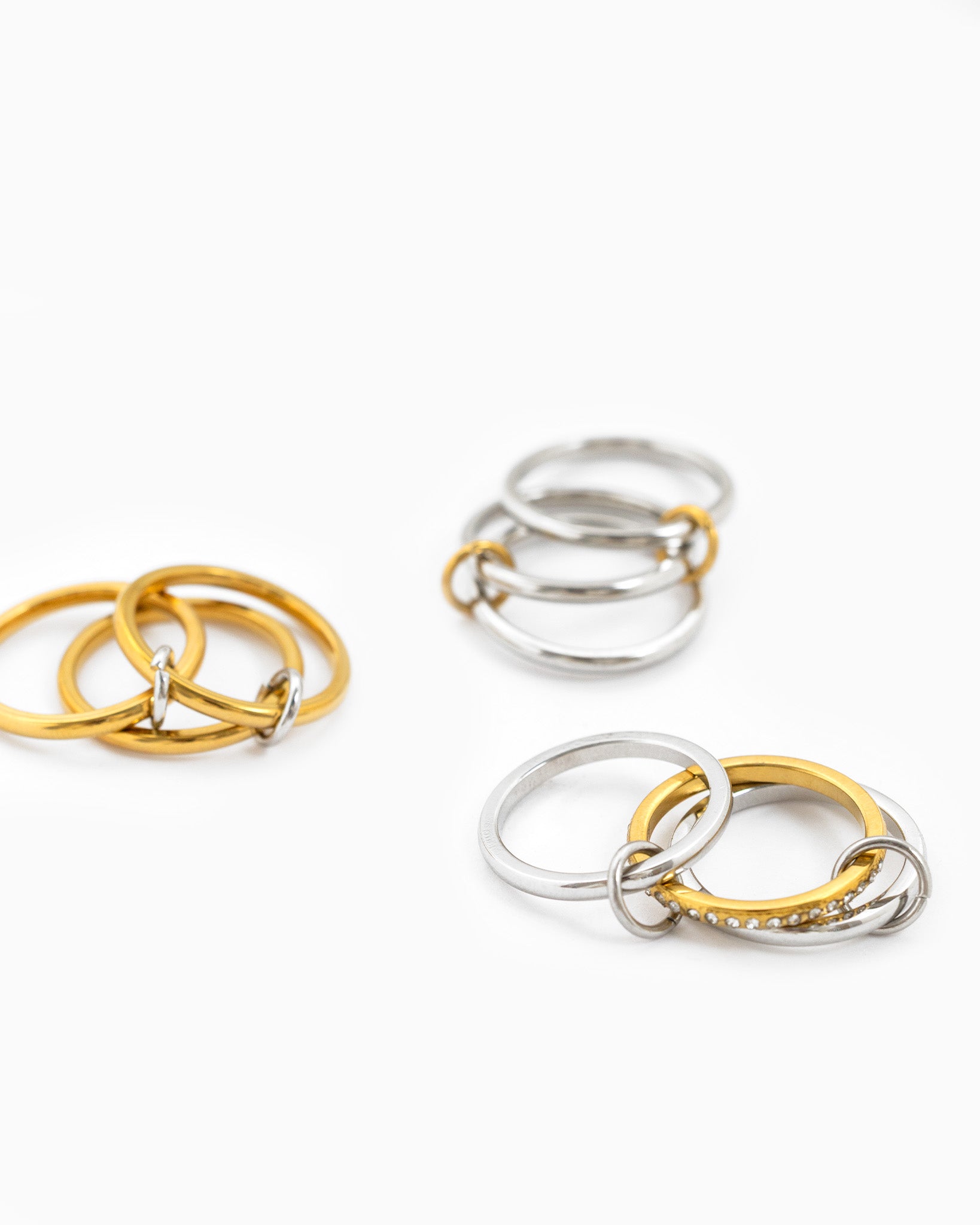 Stainless Two-Tone Interlocking CZ Ring