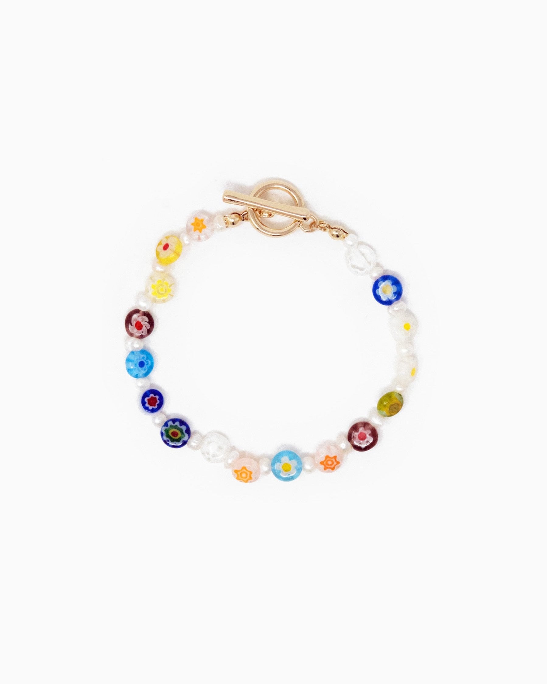 Floral Glass and Pearl Toggle Bracelet