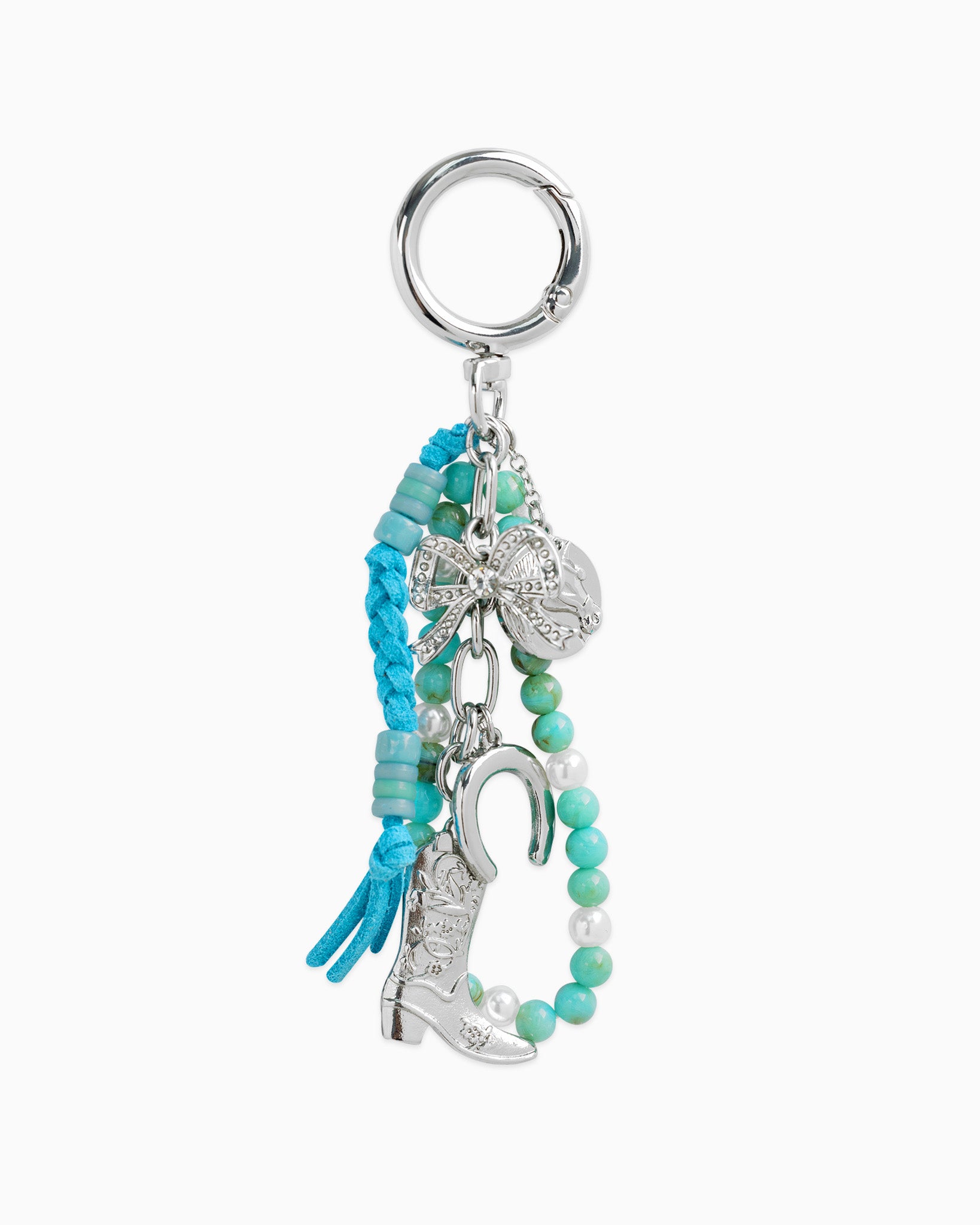 Western Turquoise Bow Bead Rope Bag Charm