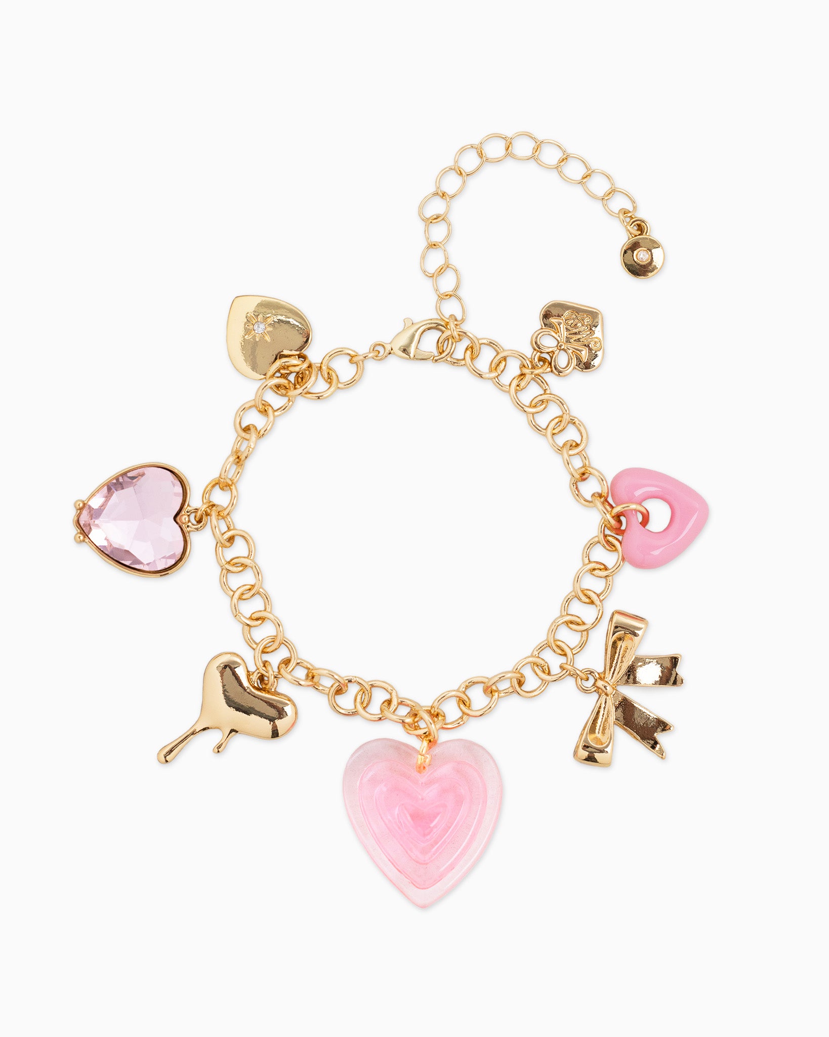 Y2K Pink Heart and Bow Charm Bracelet